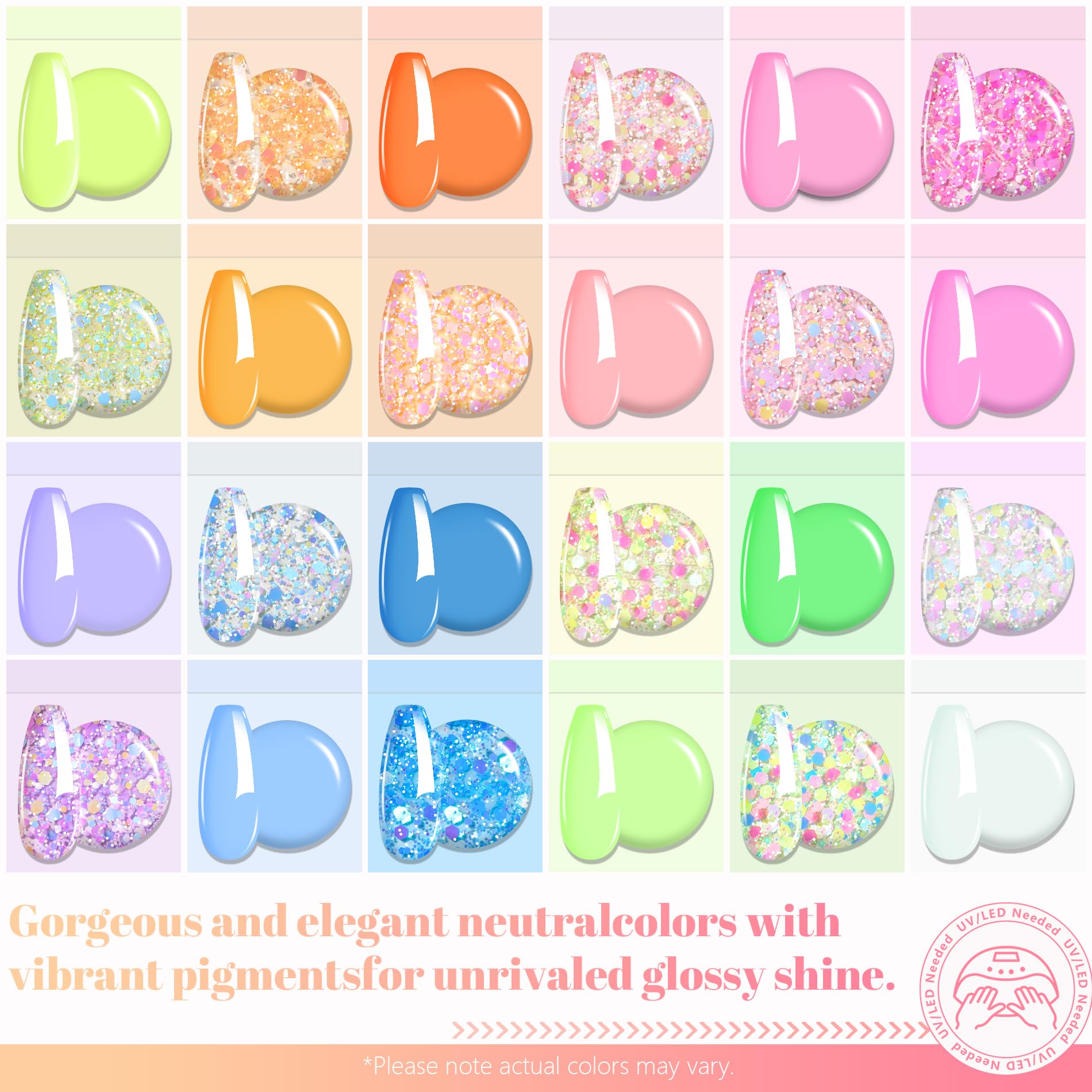 ABAC Solid Gel Polish Kit - 24 Colors, Ombre & Pat Paint, Dual-Ended Brush