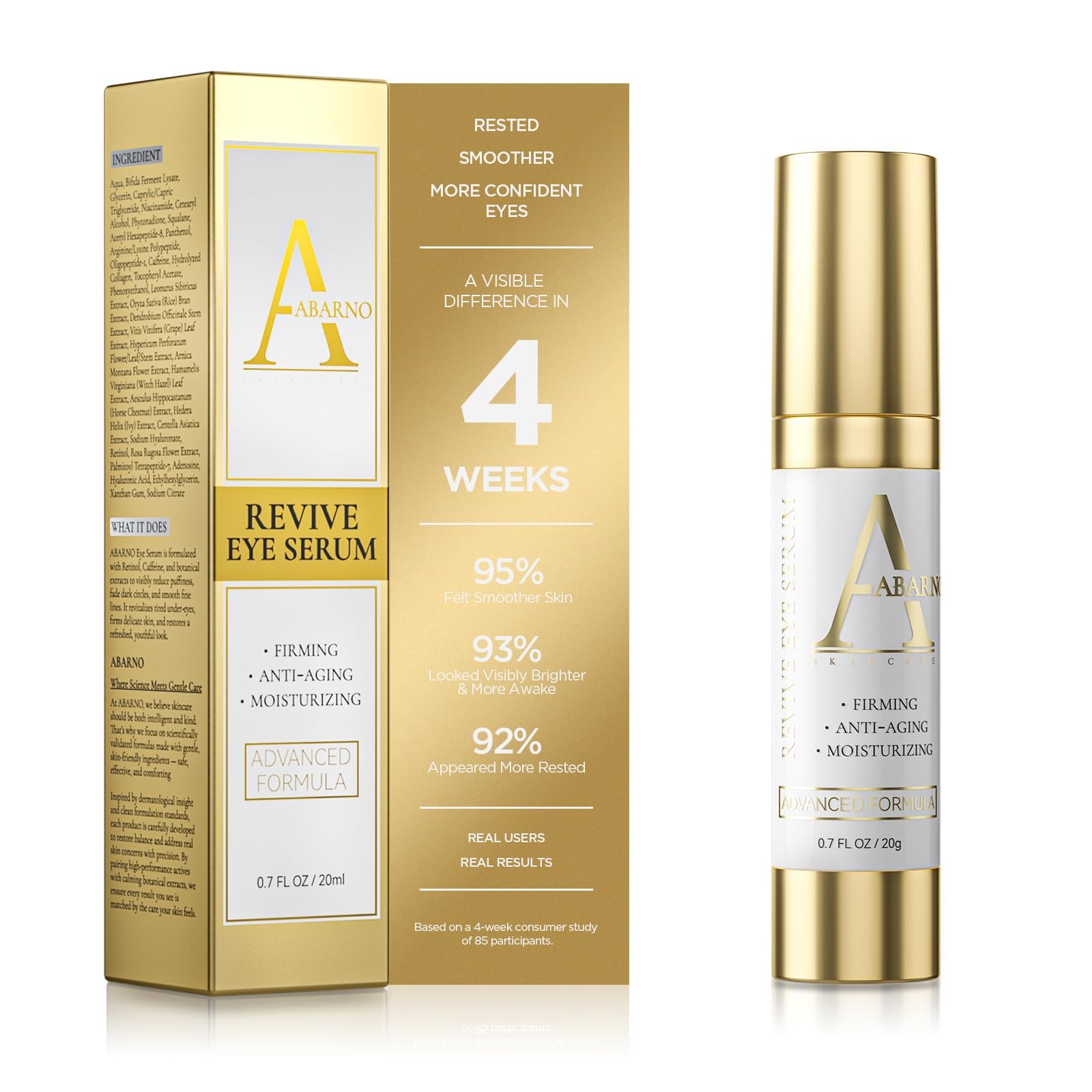 Abarno Hydrating Eye Serum - Dark Circles, Puffiness & Fine Lines (0.7 fl oz)