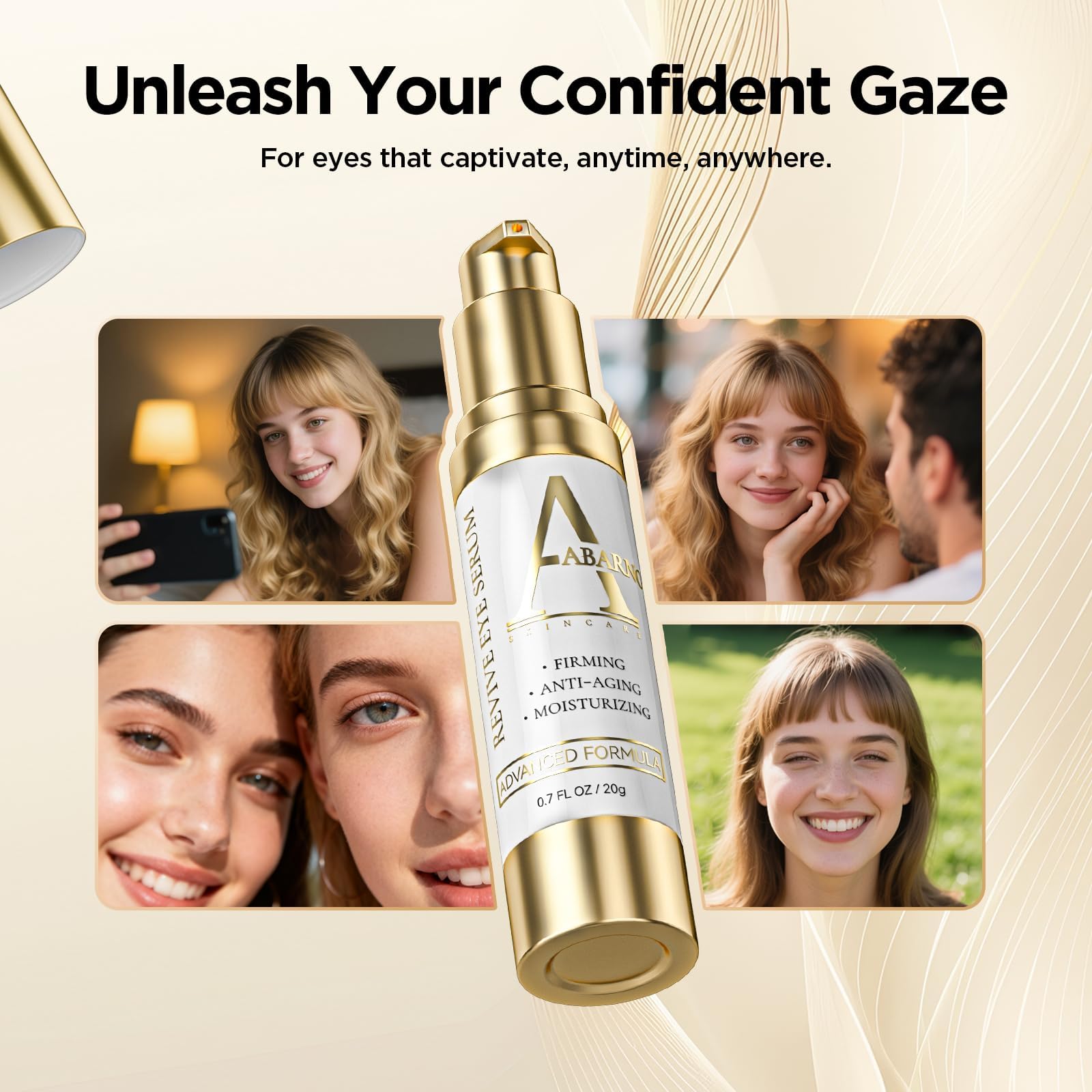 Abarno Hydrating Eye Serum – Caffeine, Retinol, Niacinamide & Peptides for Dark Circles & Puffiness | 0.7 fl oz
