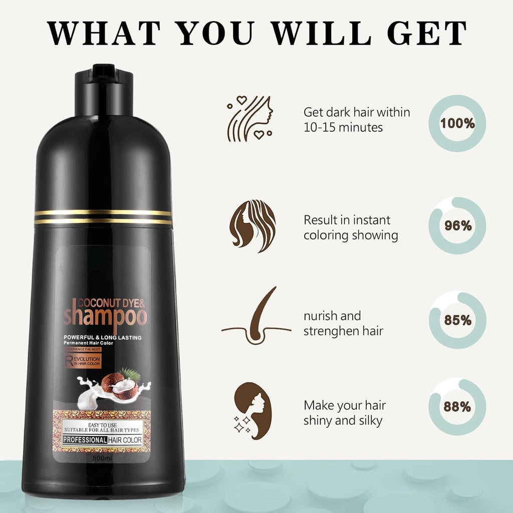 ABBASI & CO Coconut Golden Brown Hair Dye Shampoo – 3-in-1 Color, Gray Coverage, Ammonia-Free