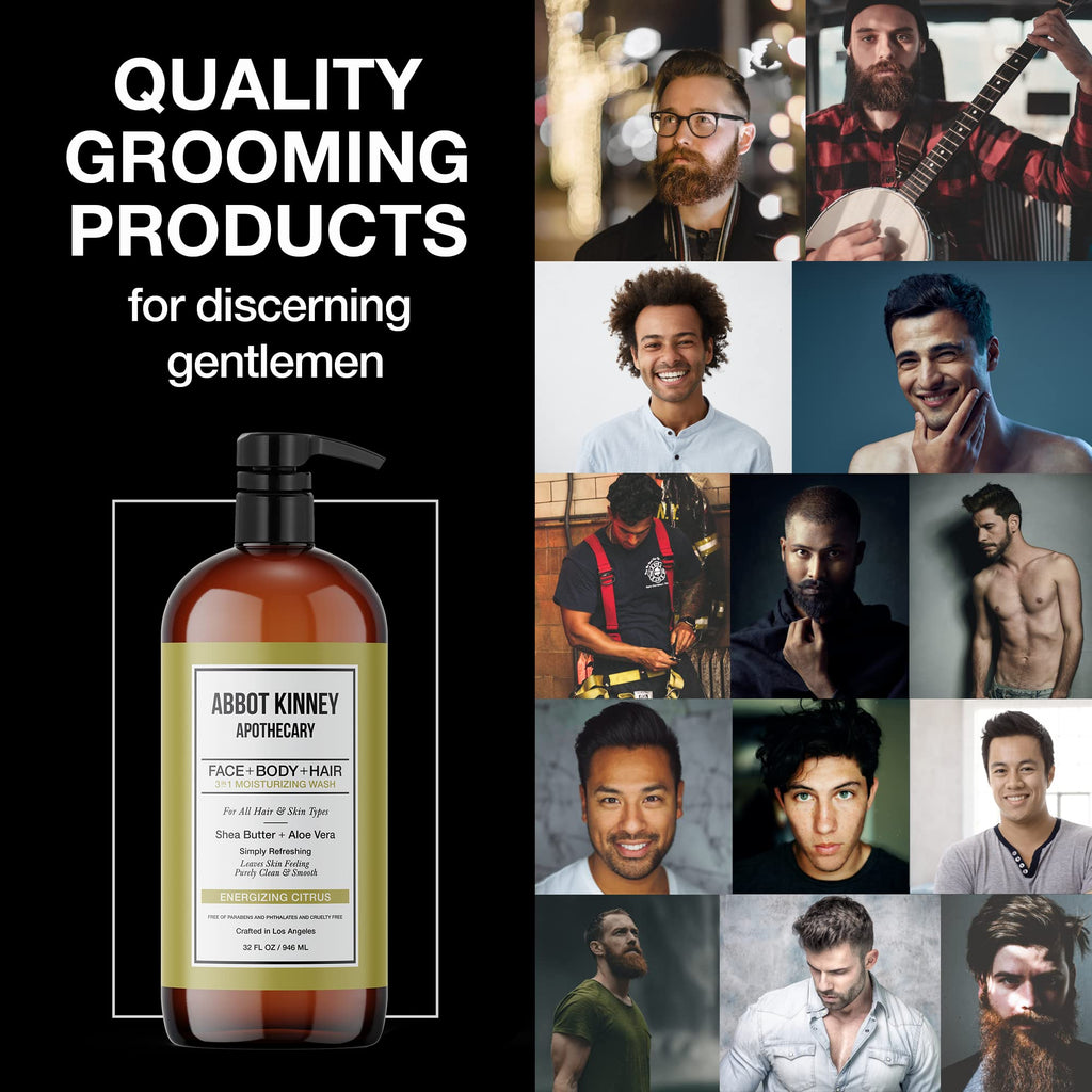 ABBOT KINNEY APOTHECARY Men's 3-in-1 Wash: Shampoo, Conditioner & Body Wash in Energizing Citrus – 32 oz (3 Pack)