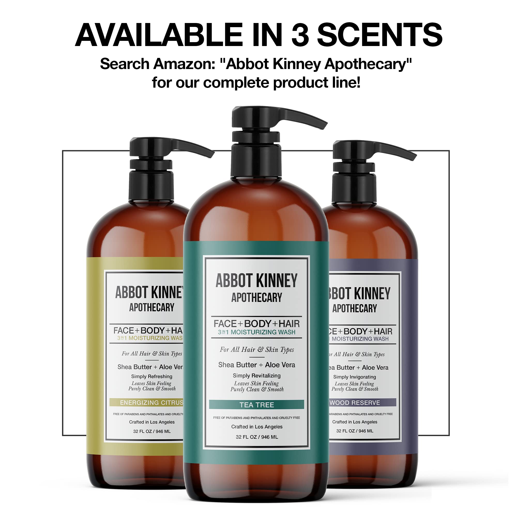 ABBOT KINNEY APOTHECARY Men's 3-in-1 Wash: Shampoo, Conditioner & Body Wash in Energizing Citrus – 32 oz (3 Pack)