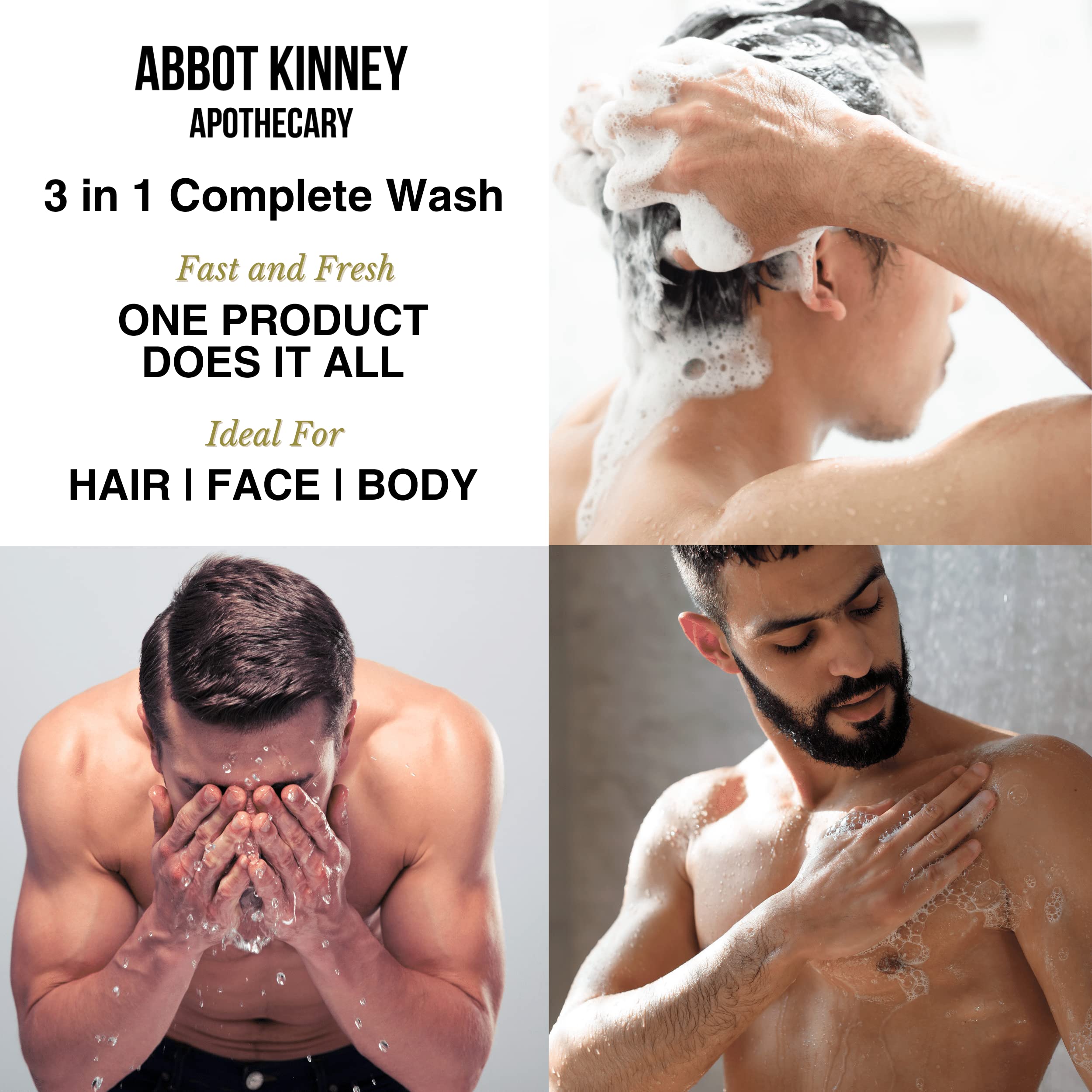 Abbot Kinney Apothecary Men’s 3-in-1 Wash – Energizing Citrus, 32oz, 2 Pack