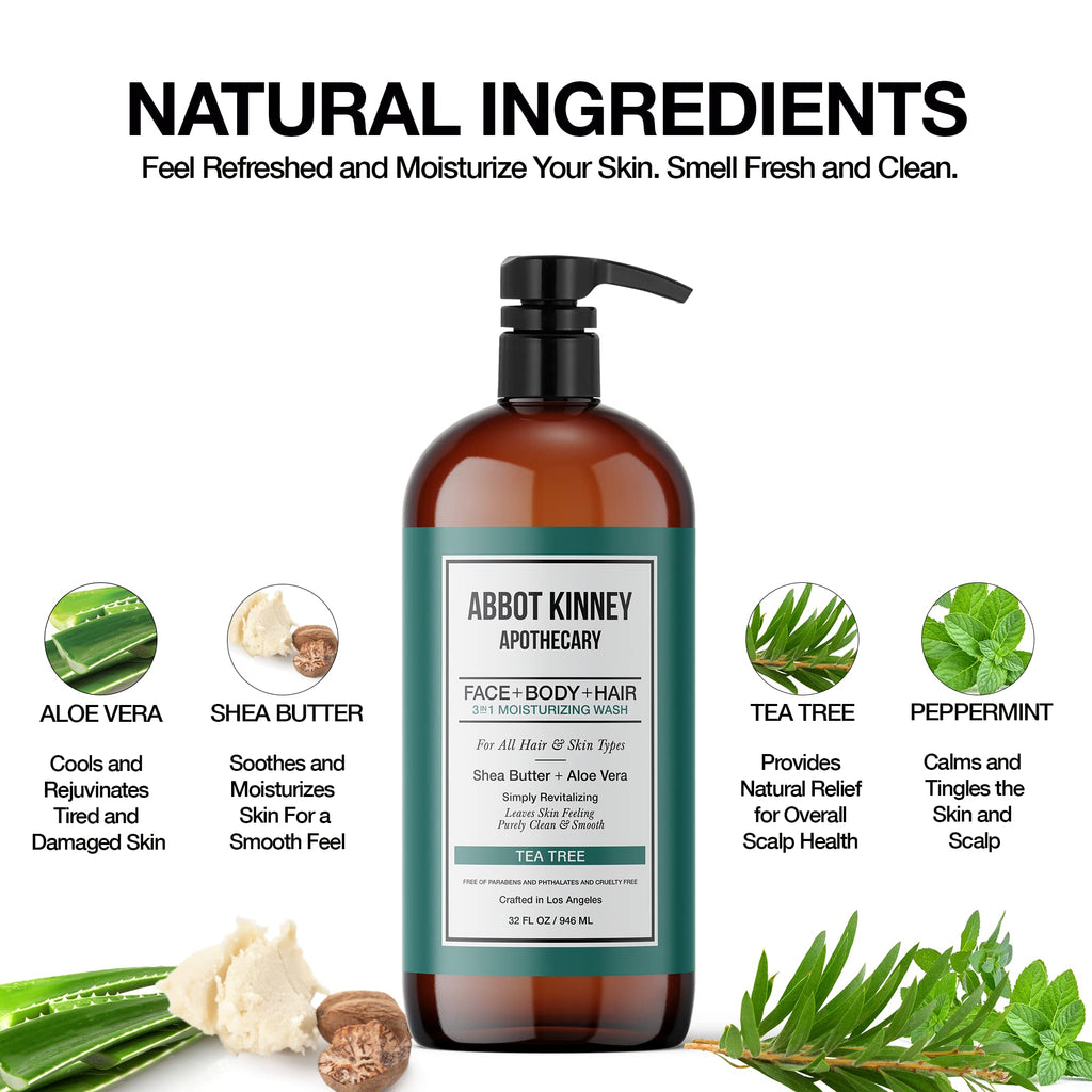 ABBOT KINNEY APOTHECARY Men's 3-in-1 Tea Tree Wash – 32oz, 3 Pack