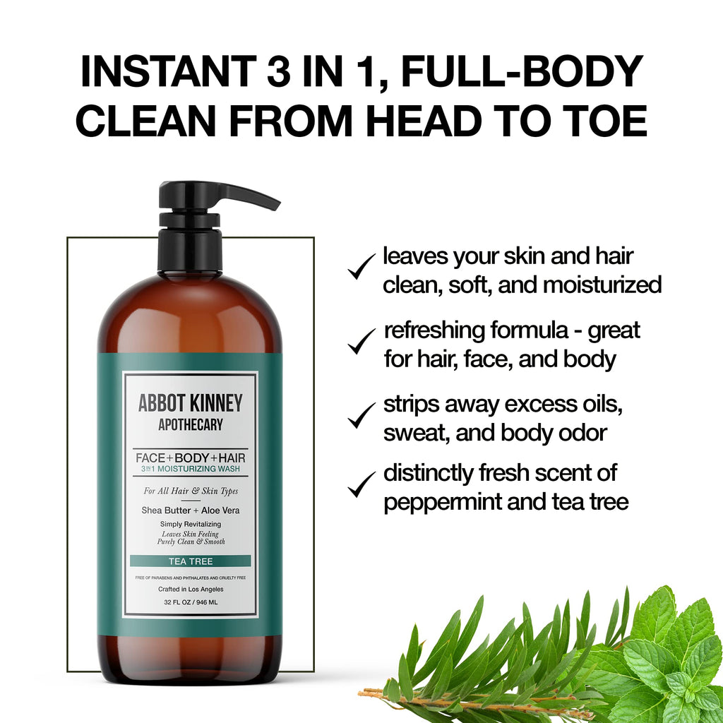 ABBOT KINNEY APOTHECARY Men's 3-in-1 Tea Tree Wash – 32oz, 3 Pack
