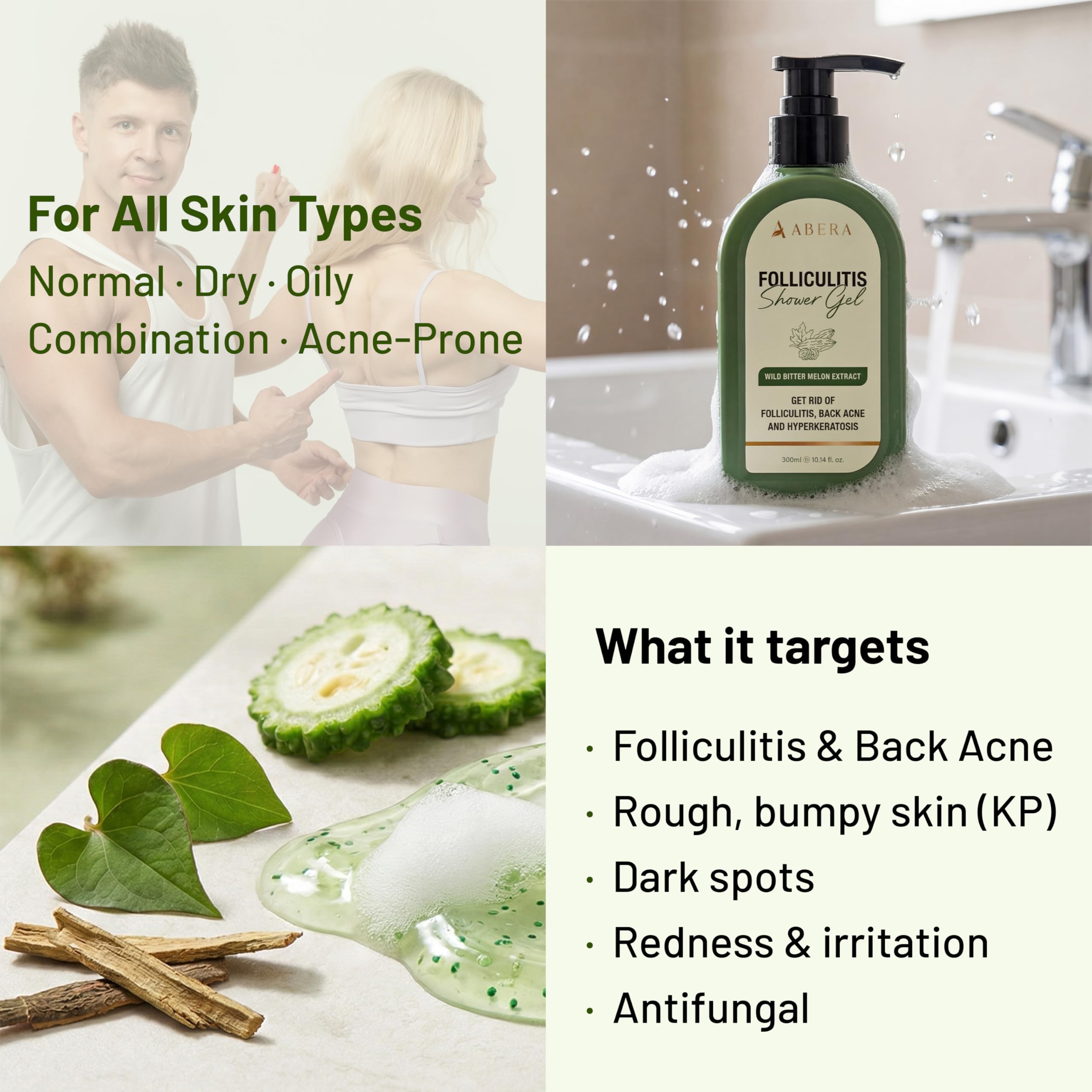 ABERA Folliculitis Body Wash with Wild Bitter Melon & Tea Tree – 10.14 oz