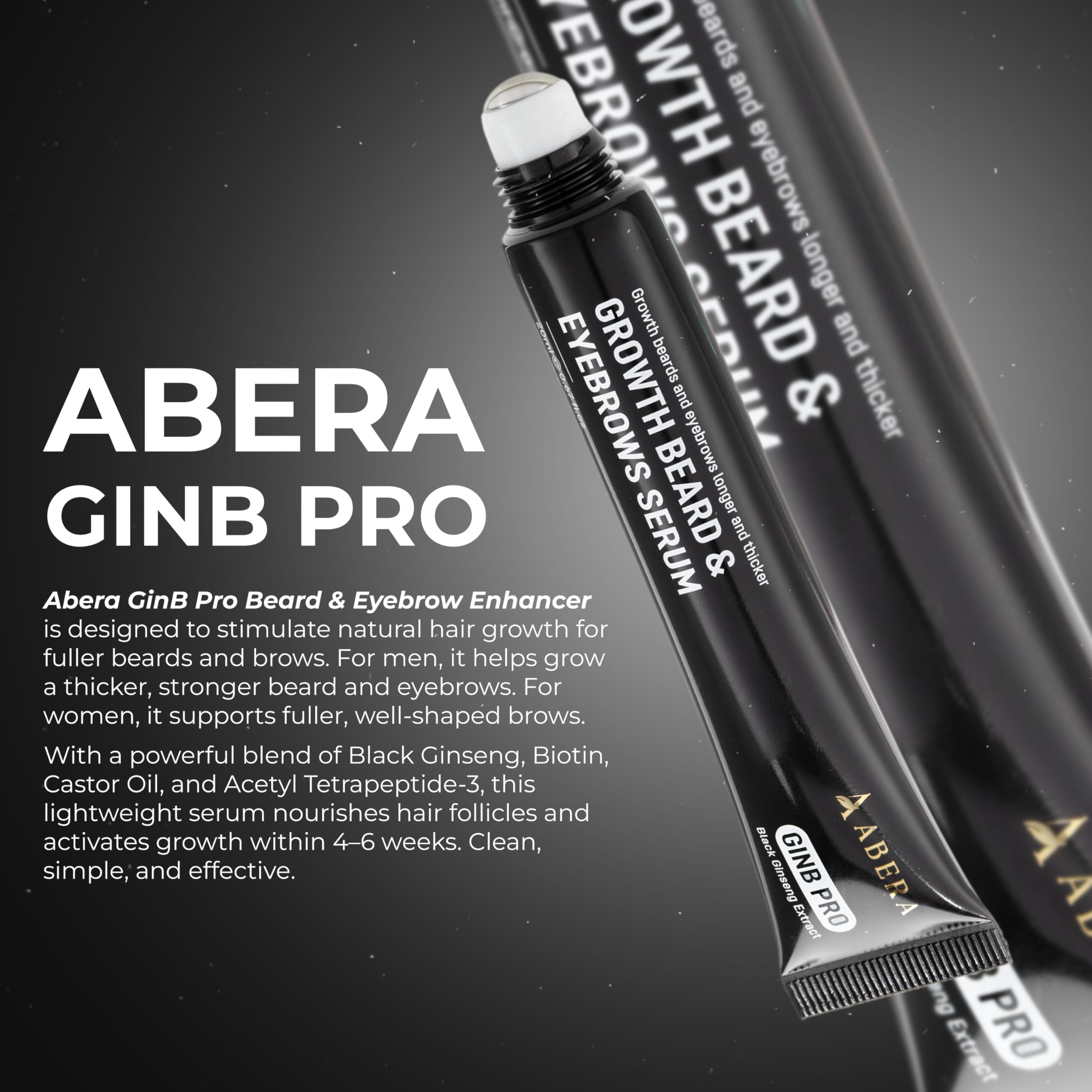 ABERA Ginb Advanced Growth Serum for Beard & Eyebrows – Biotin, Acetyl Tetrapeptide-3, Castor Oil (2 Boxes + Eyebrows Kit Gift)