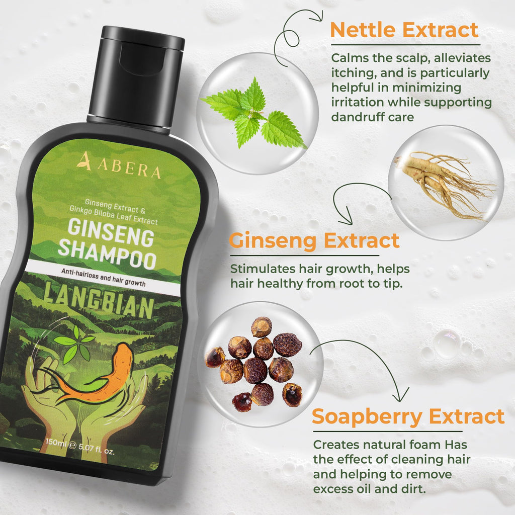 ABERA High-Performance Anti-Dandruff Shampoo – Langbian Ginseng, Sulfate & Paraben Free, Deep Cleansing (5.07 Fl Oz)