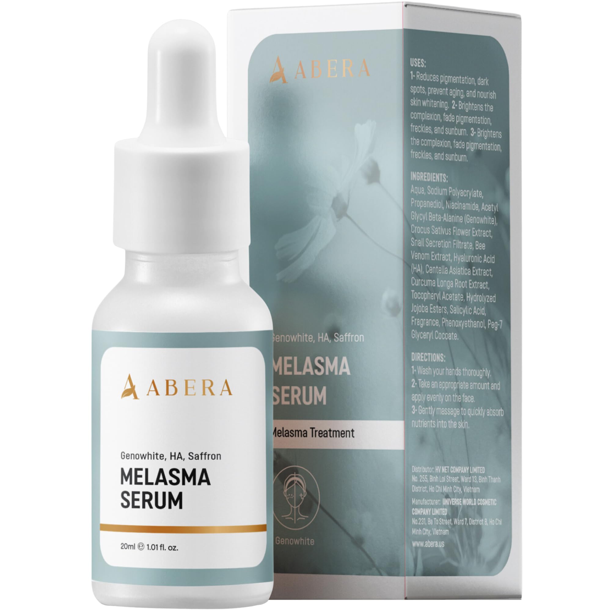 ABERA Melasma Serum – Melanin Correcting Facial Serum with Niacinamide & HA (0.68 fl oz)