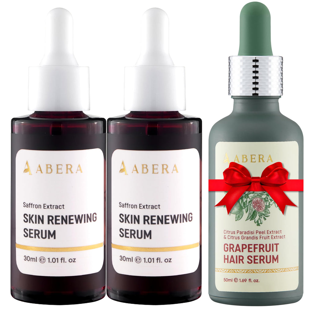 ABERA Renewing Saffron Serum – High-Potency Melasma Treatment with Hyaluronic Acid | 2 Boxes + Grapefruit Hair Regrowth Serum Gift