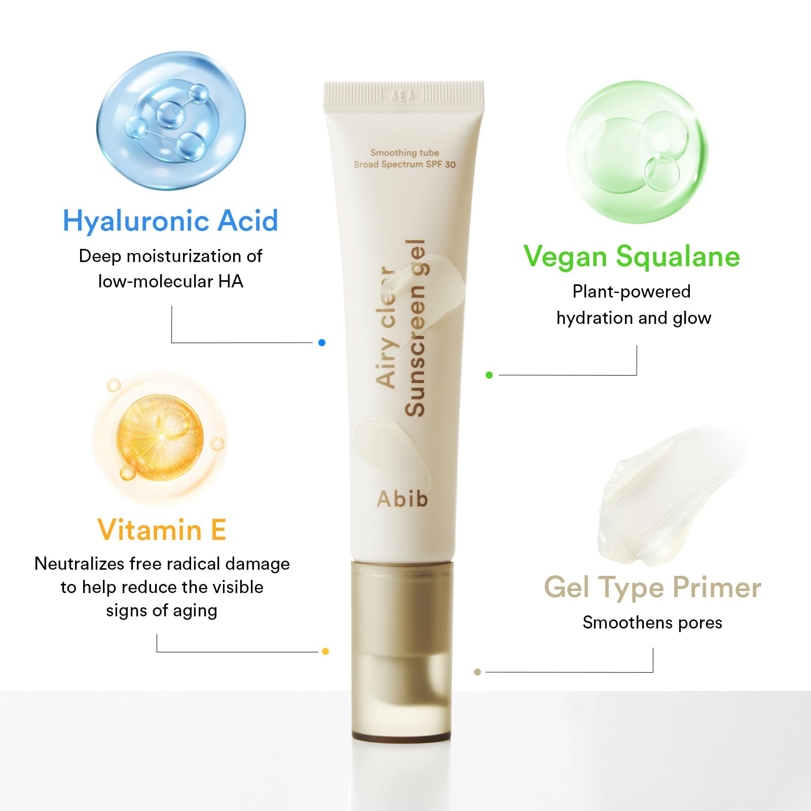 Abib Airy Clear Sunscreen Gel SPF30 – Semi-Matte, No White Cast, Pore-Refining Primer