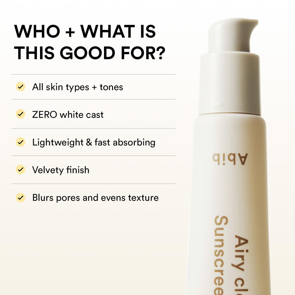 Abib Airy Clear Sunscreen Gel SPF30 – Semi-Matte, No White Cast, Pore-Refining Primer