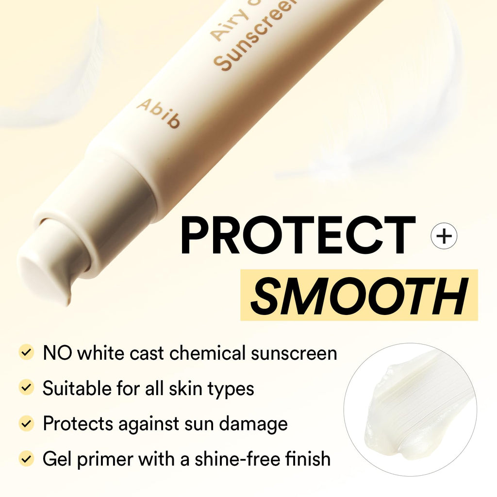 Abib Airy Clear Sunscreen Gel SPF30 – Semi-Matte, No White Cast, Pore-Refining Primer