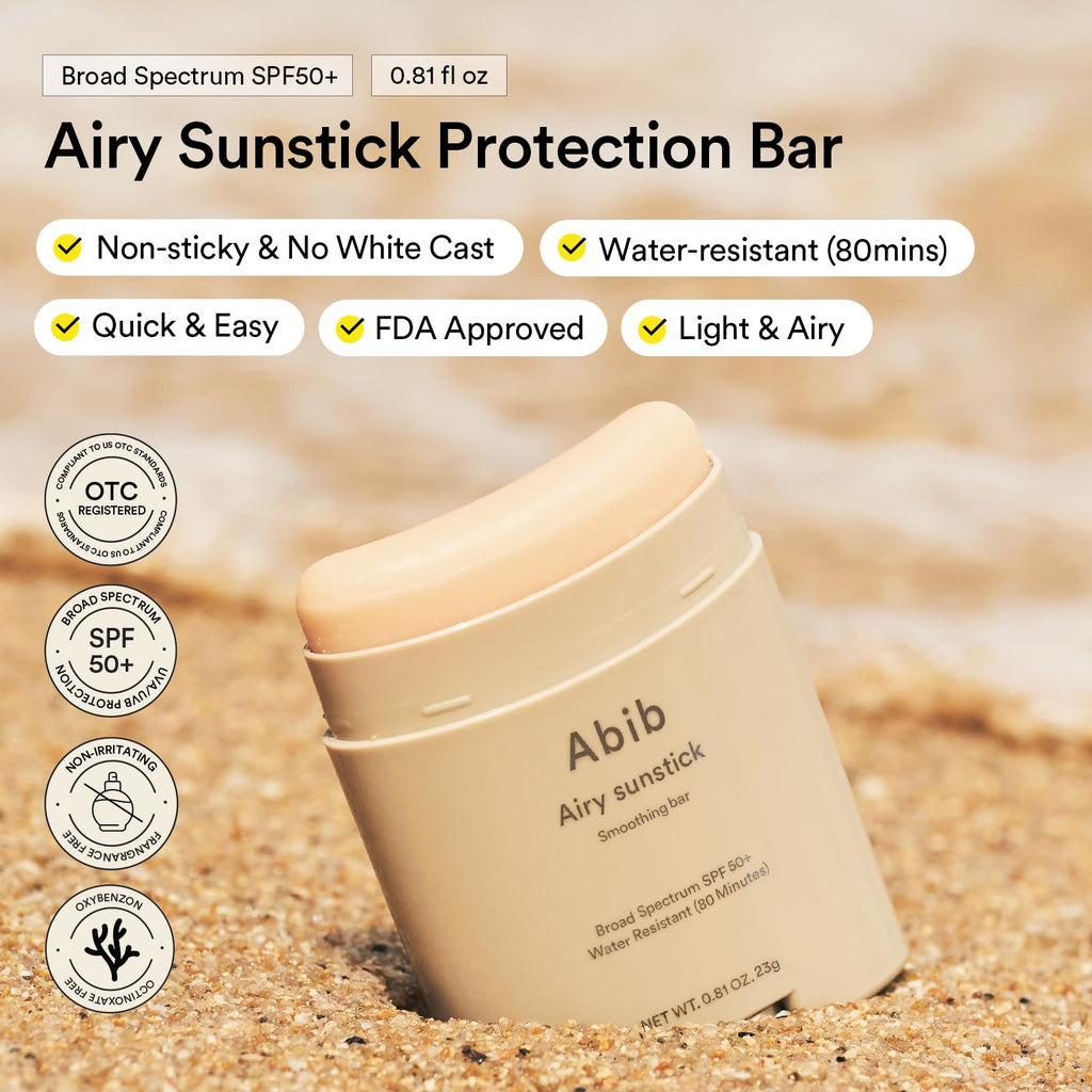 Abib Airy Sunstick Protection Bar DUO SPF50+ – Semi-Matte, Water-Resistant Sunscreen Stick (1.62 oz / 46 g)