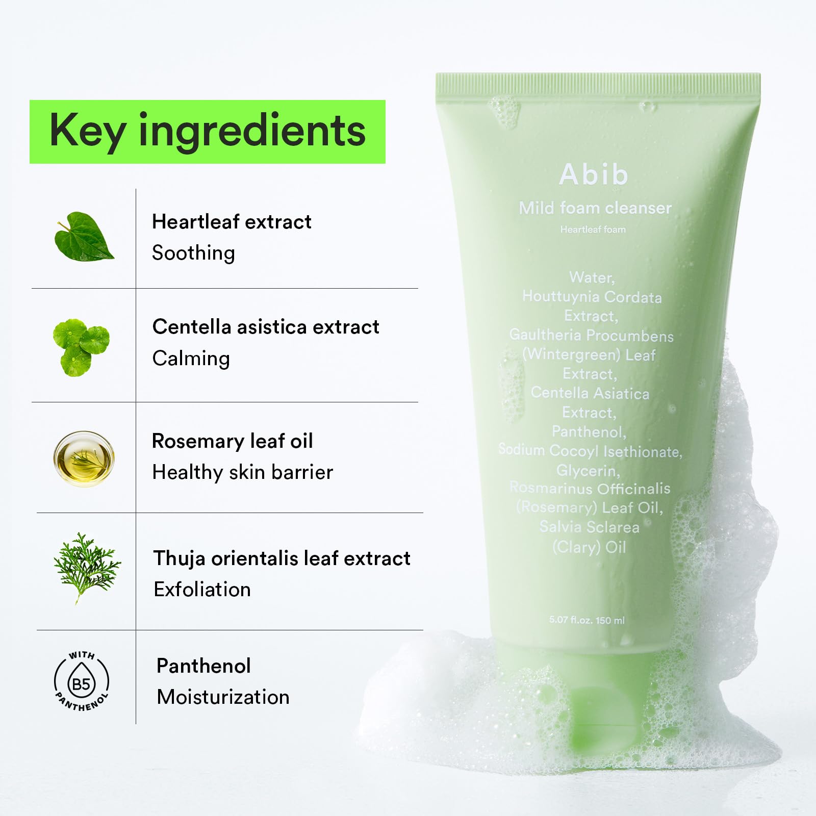 Abib Mild Foam Cleanser with Heartleaf – Gentle, pH-Balanced Cleanser 5.07 fl oz