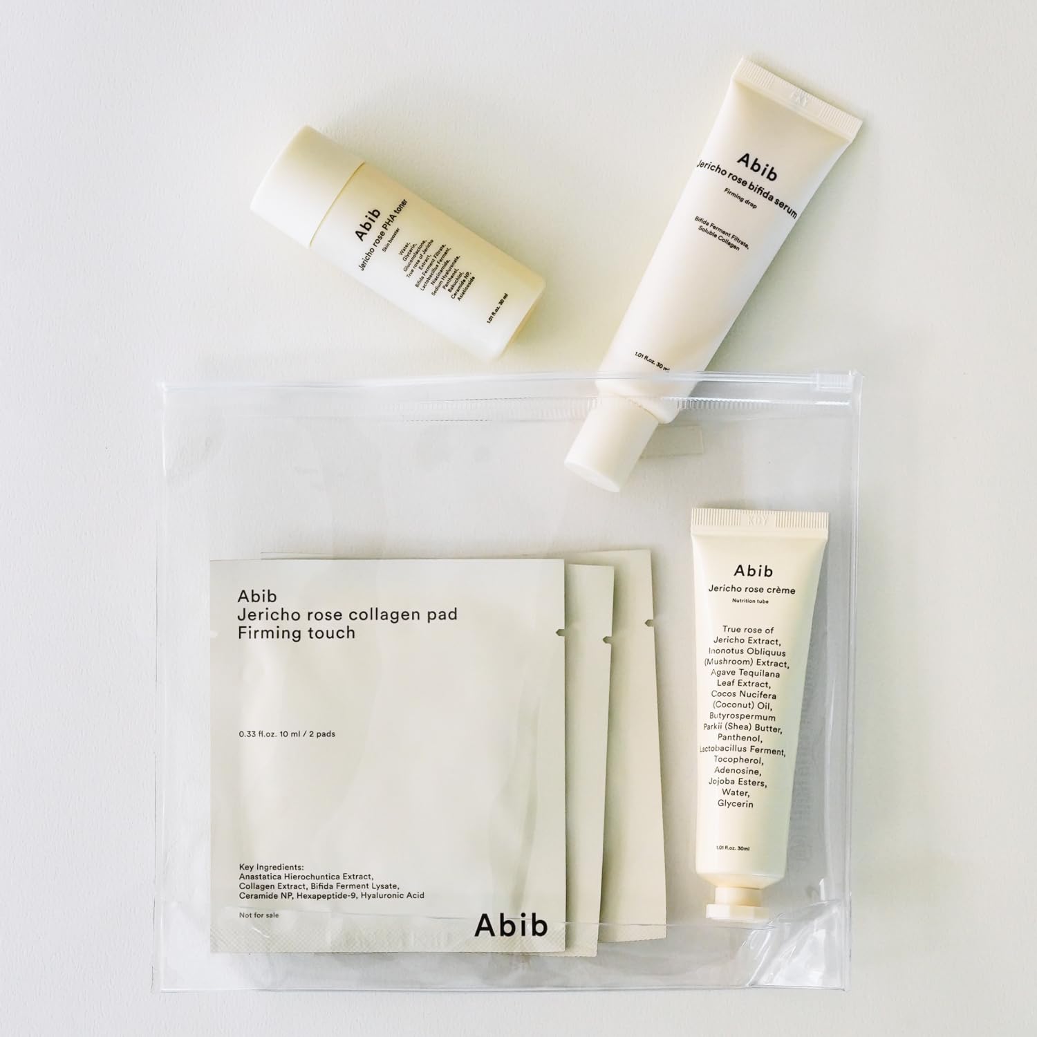 Abib Jericho Trial Kit – Travel-Ready Korean Skincare (Toner Pads, Cream, Serum) Beige