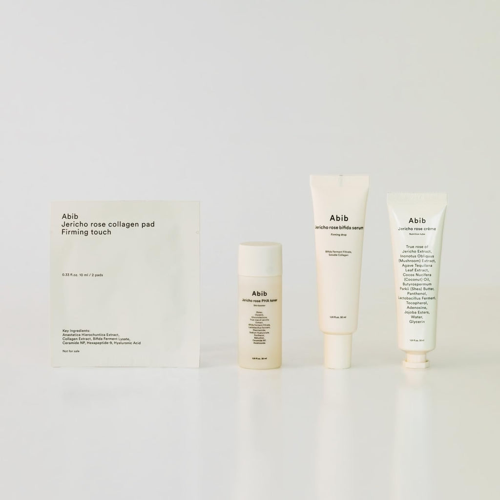 Abib Jericho Trial Kit – Travel-Ready Korean Skincare (Toner Pads, Cream, Serum) Beige