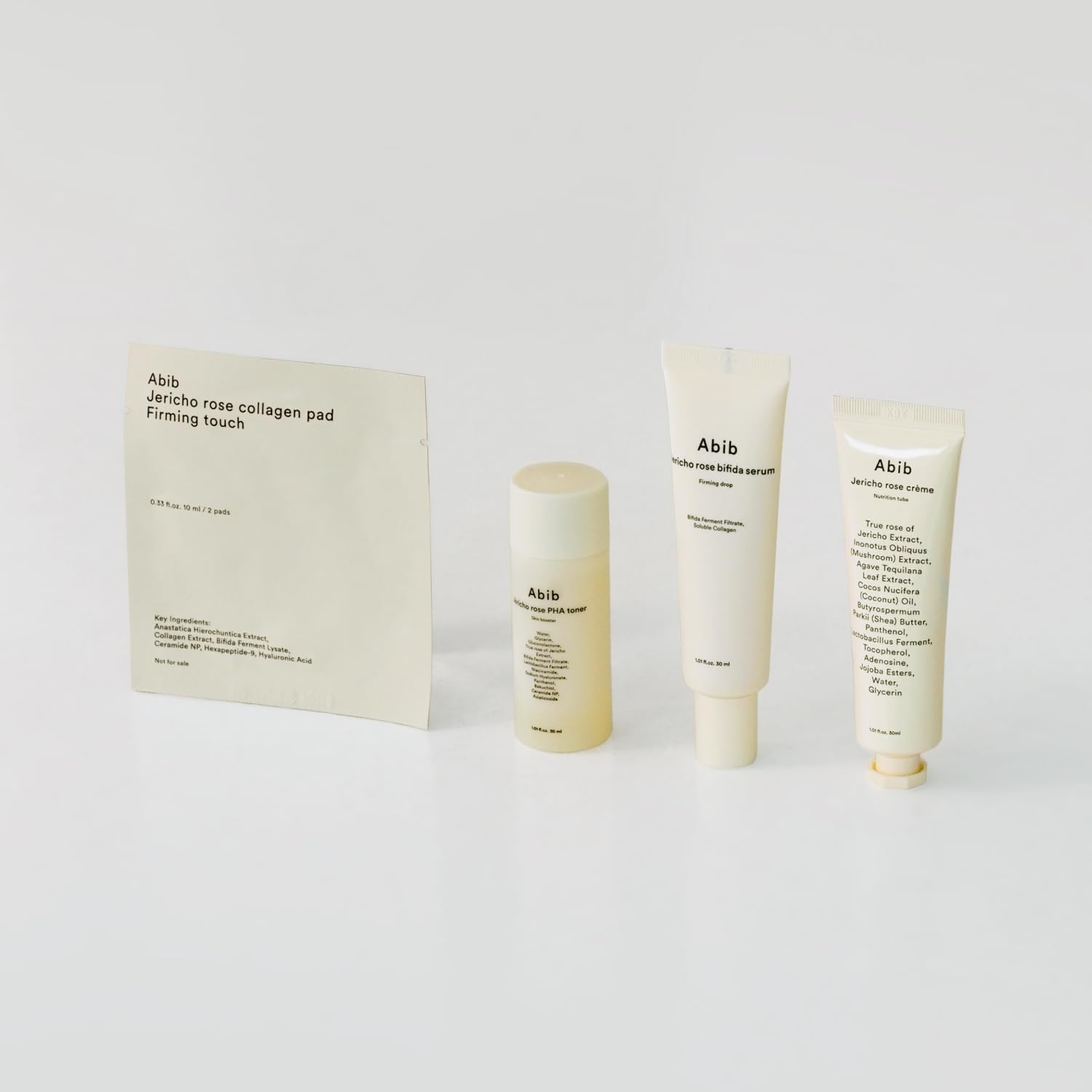 Abib Jericho Trial Kit – Travel-Ready Korean Skincare (Toner Pads, Cream, Serum) Beige