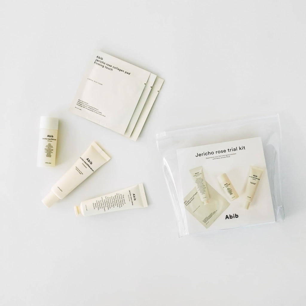 Abib Jericho Trial Kit – Travel-Ready Korean Skincare (Toner Pads, Cream, Serum) Beige
