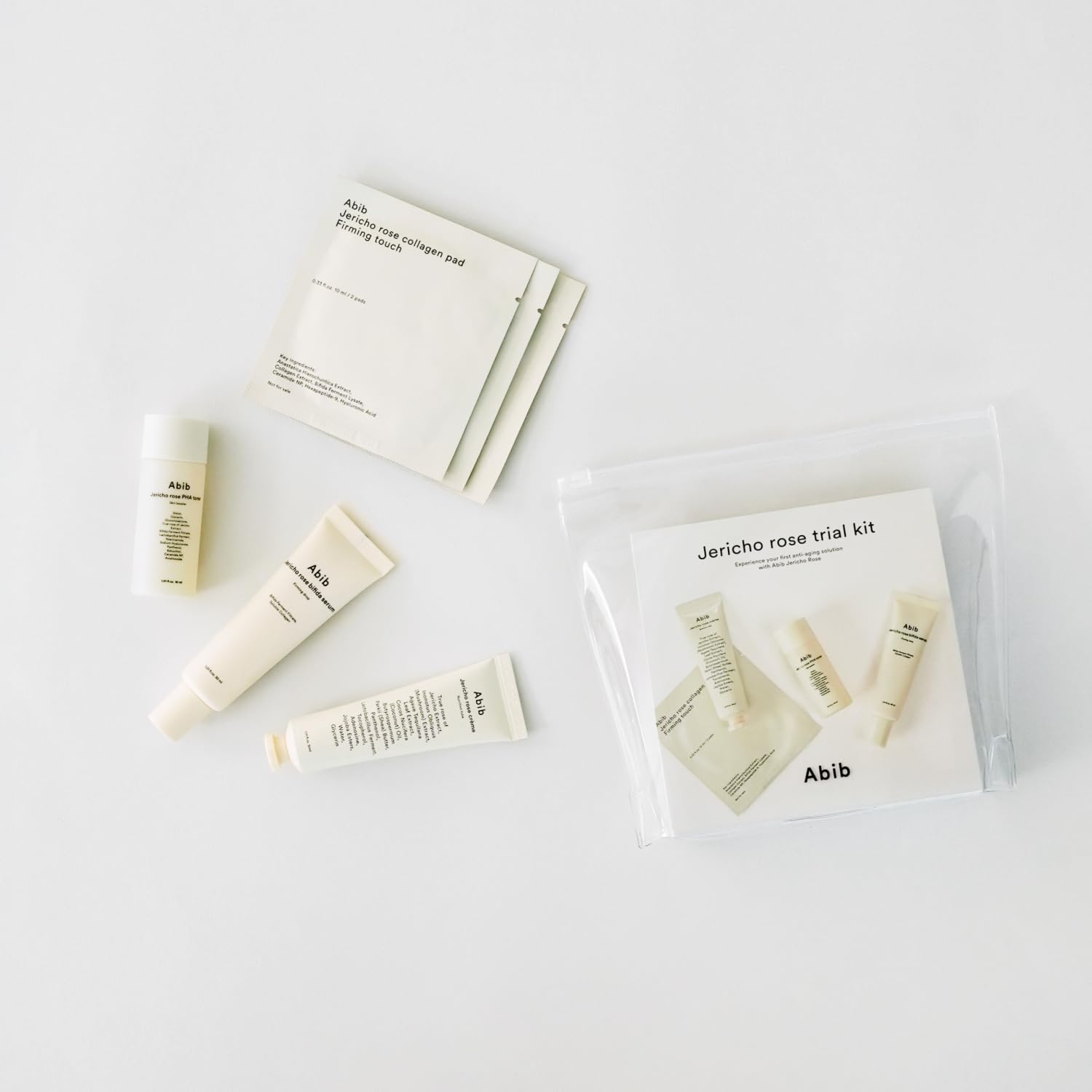 Abib Jericho Trial Kit – Travel-Ready Korean Skincare (Toner Pads, Cream, Serum) Beige