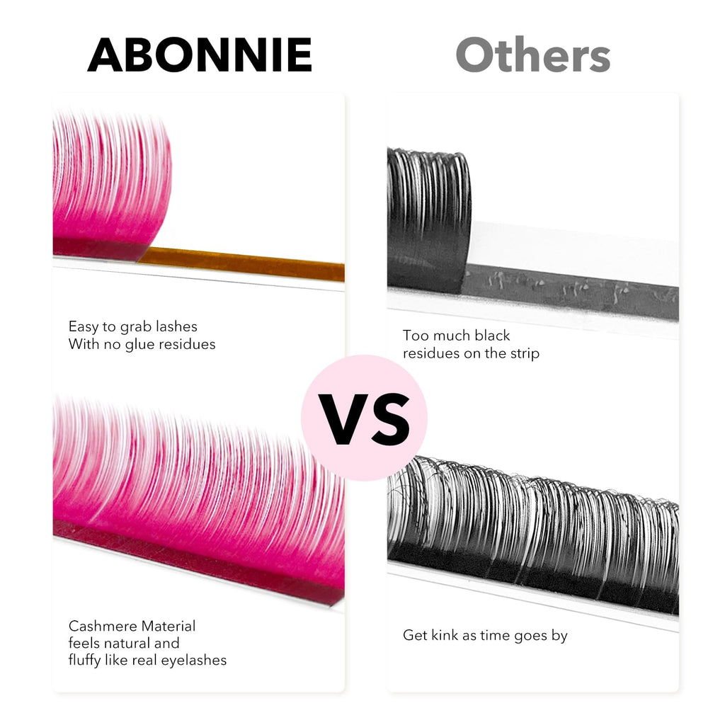 ABONNIE Colored Lash Extensions – 16 Rows Cashmere Lashes, 0.07D Curl, 15mm, Pink Gradient