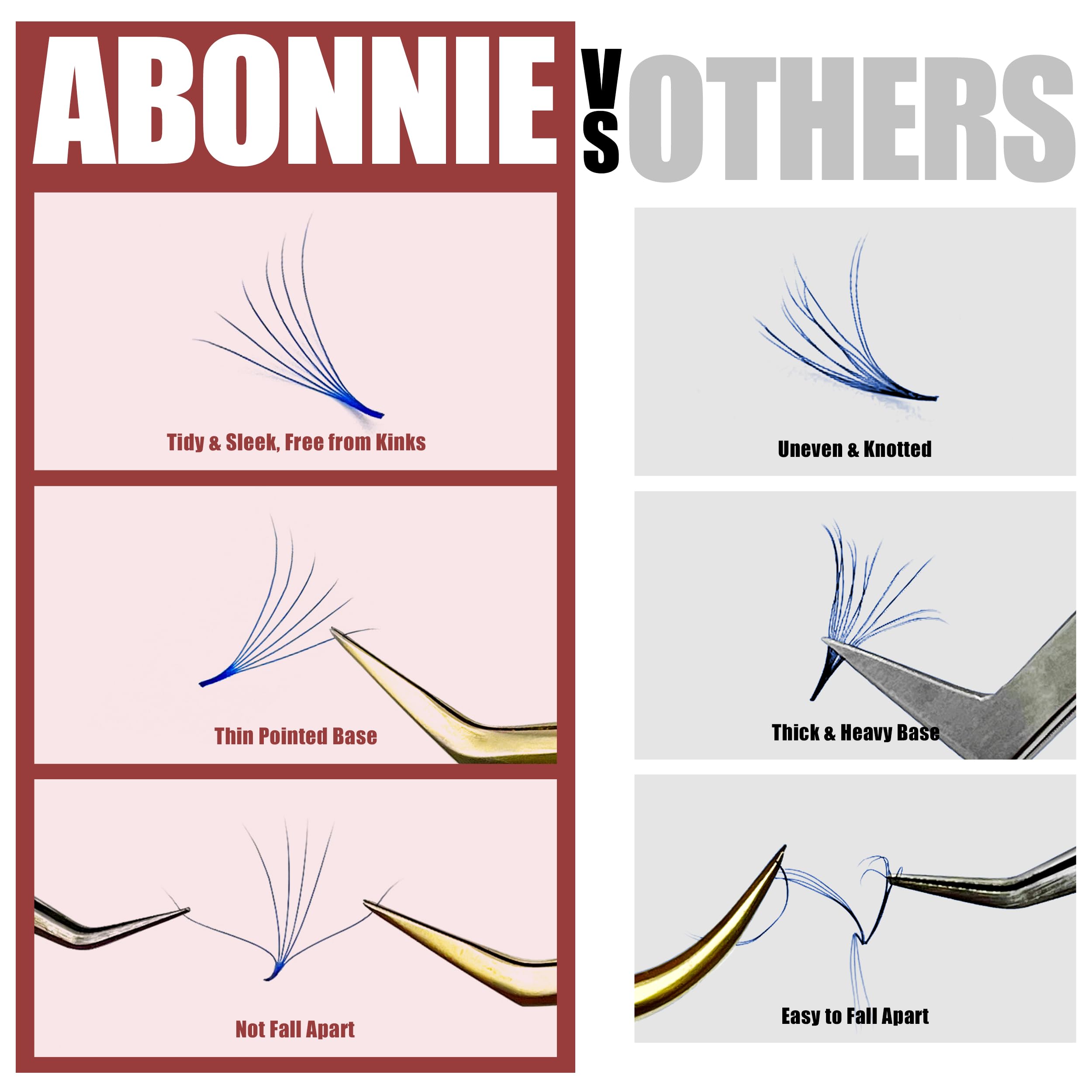 ABONNIE Colored Premade Lash Fans – 400pcs Mix Colors, 6D 15mm C Curl