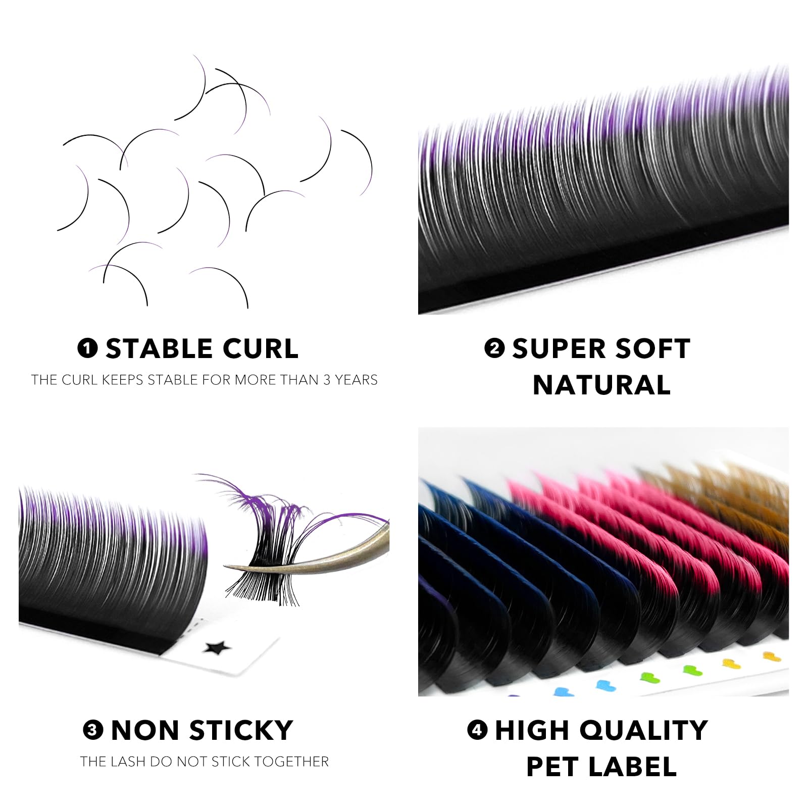 ABONNIE Colored Lash Extensions — 16 Rows Cashmere Lashes, 0.07 D Curl, 17-20mm, Pro Salon Use