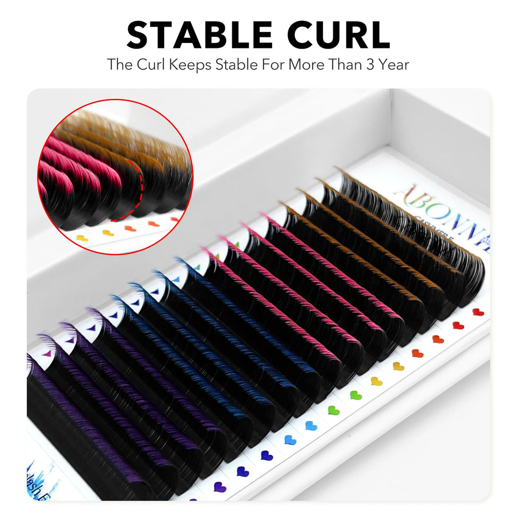 ABONNIE Colored Lash Extensions — 16 Rows Cashmere Lashes, 0.07 D Curl, 17-20mm, Pro Salon Use