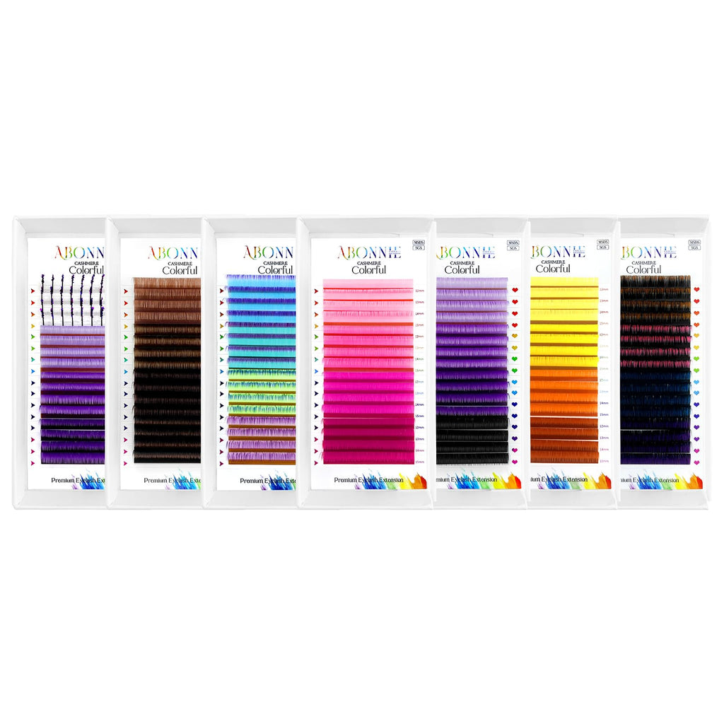 ABONNIE Colored Lash Extensions — 16 Rows Cashmere Lashes, 0.07 D Curl, 17-20mm, Pro Salon Use