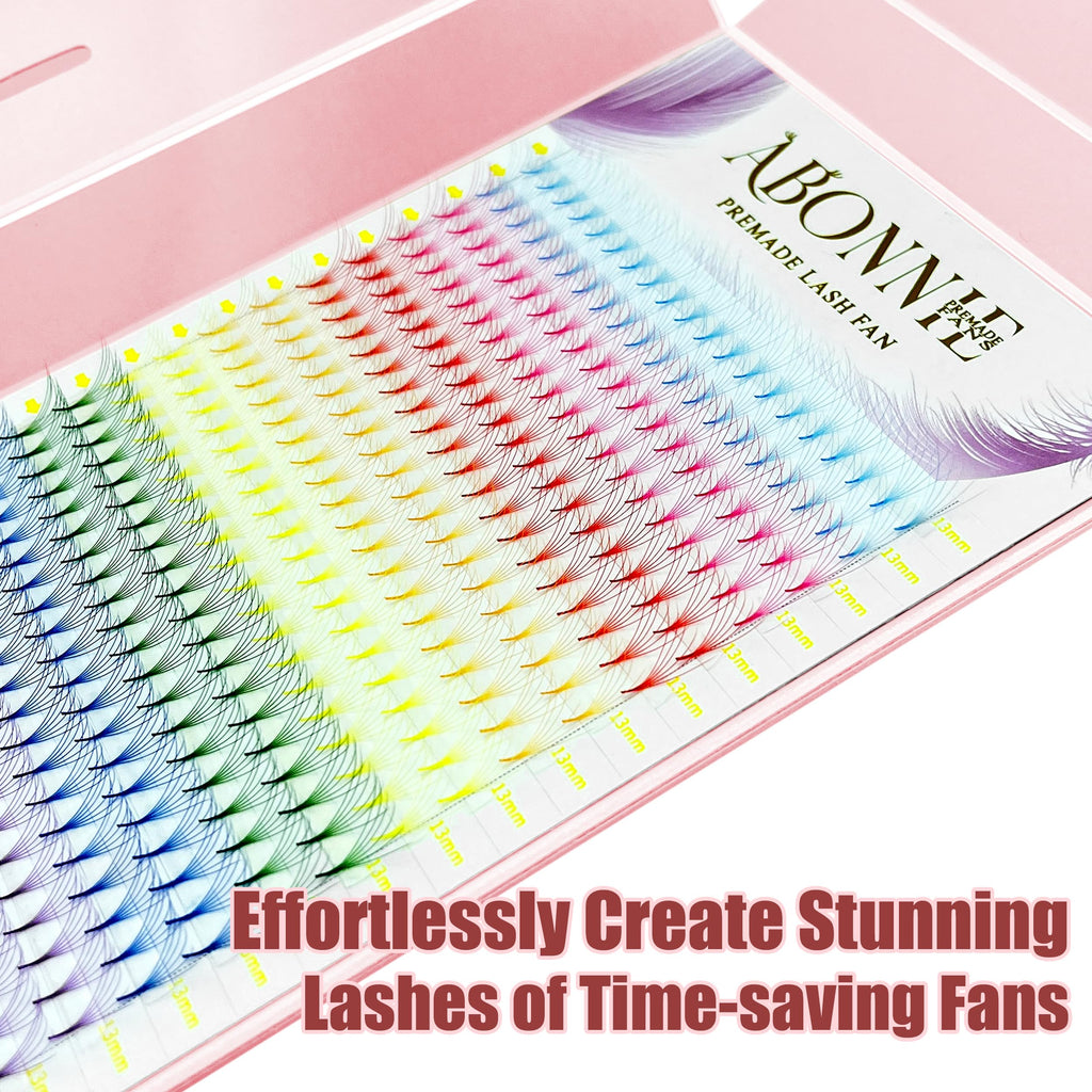 ABONNIE Colored Premade Lash Fans – 400pcs Mix Colors, 6D 15mm C Curl