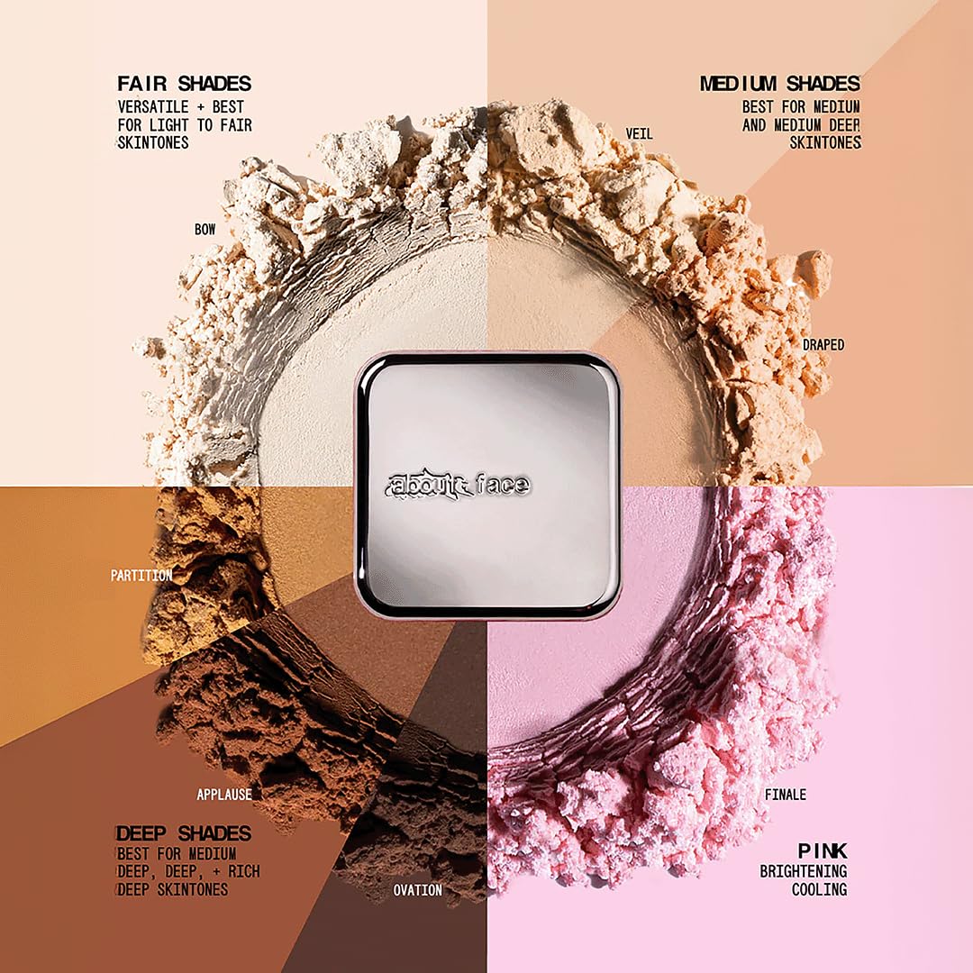 about-face Curtain Call Set & Smooth Loose Powder Ovation – Lightweight, Oil-Absorbing Setting Powder (0.35 oz) in Very Deep – Vegan & Cruelty-Free