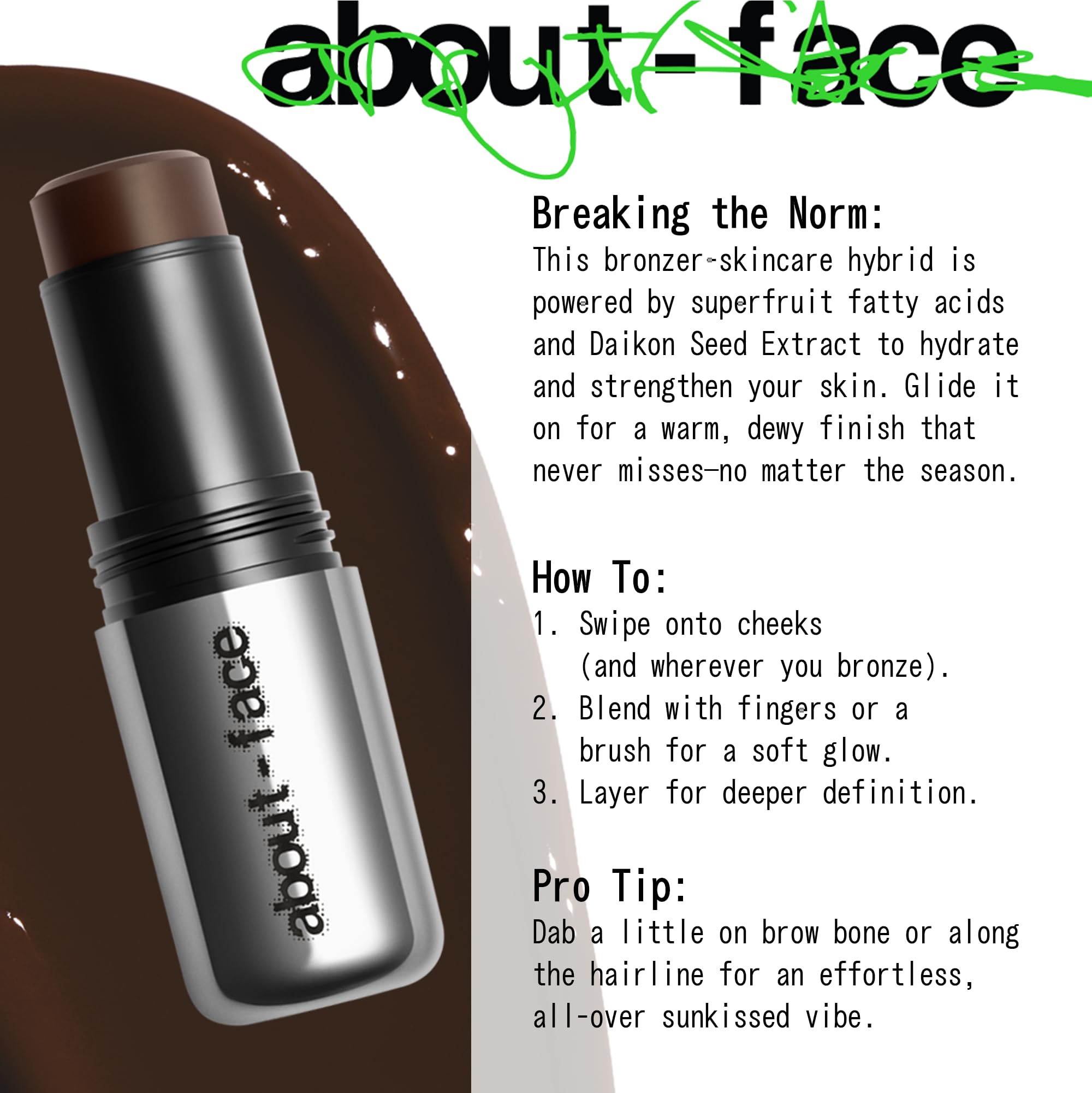 Beach Freak Bronzer Stick Beach Baby – Ultra-Creamy, Vegan Bronzer & Contour (Medium/Deep) | about-face