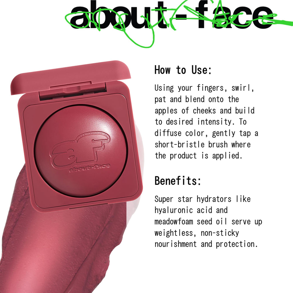 about-face Cheek Freak Blush Balm – Buildable Cream Blush with Hyaluronic Acid & Meadowfoam Seed Oil | Vegan, Cruelty-Free, Clean Beauty – 0.35 oz – Get Some Natural Mauve
