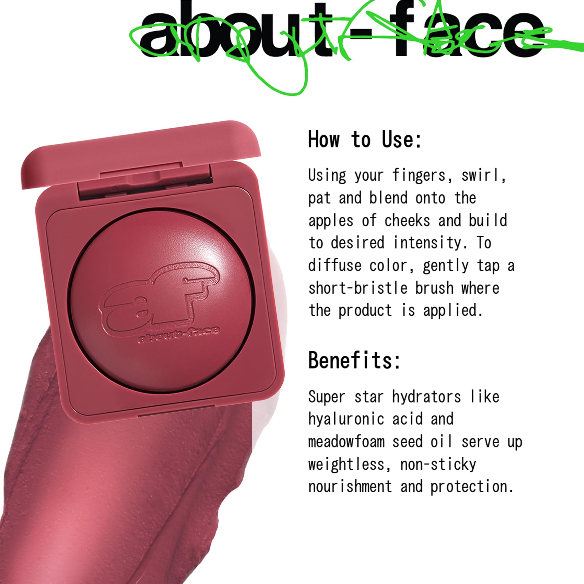 about-face Cheek Freak Blush Balm – Buildable Cream Blush with Hyaluronic Acid & Meadowfoam Seed Oil | Vegan, Cruelty-Free, Clean Beauty – 0.35 oz – Get Some Natural Mauve