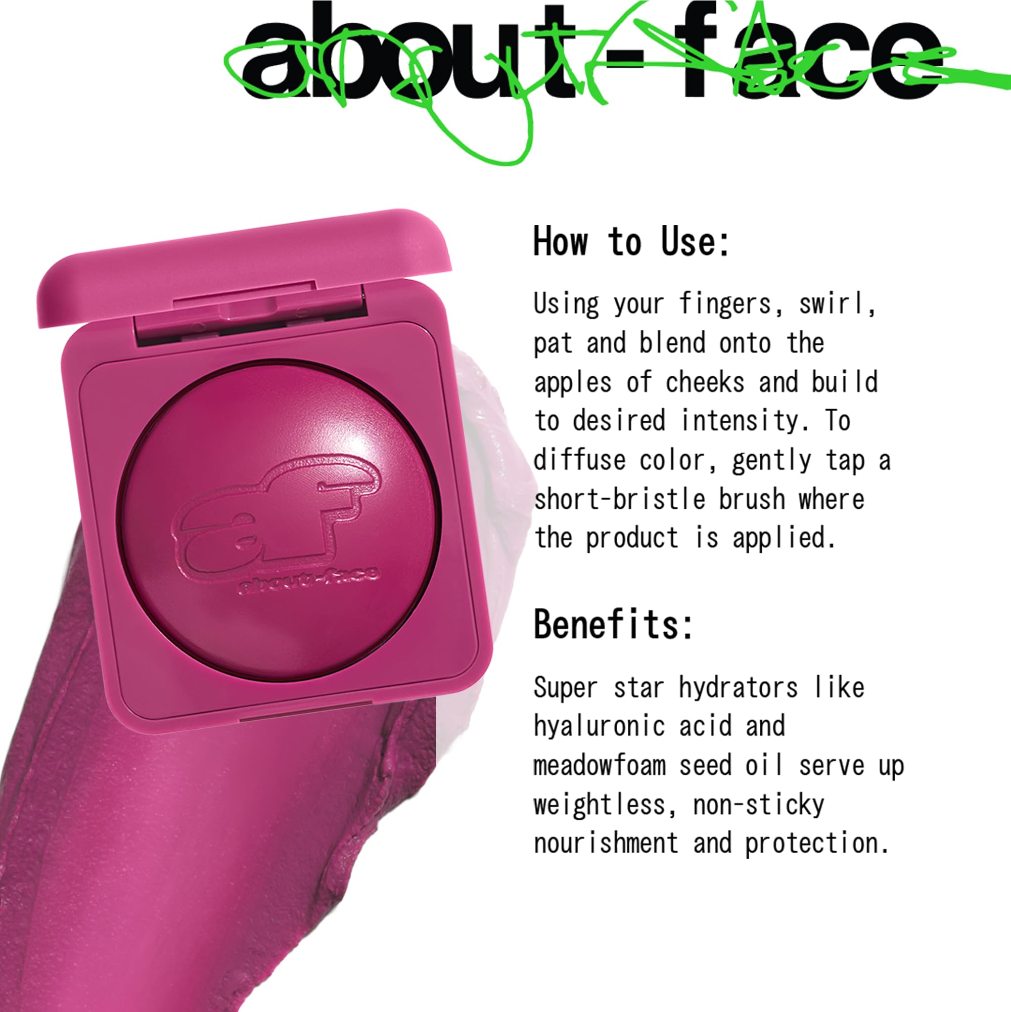 about-face Cheek Freak Blush Balm – Buildable Cream Blush with Hyaluronic Acid & Meadowfoam Seed Oil | Vegan & Cruelty-Free – 0.35 oz (Shagged– Bright Berry)