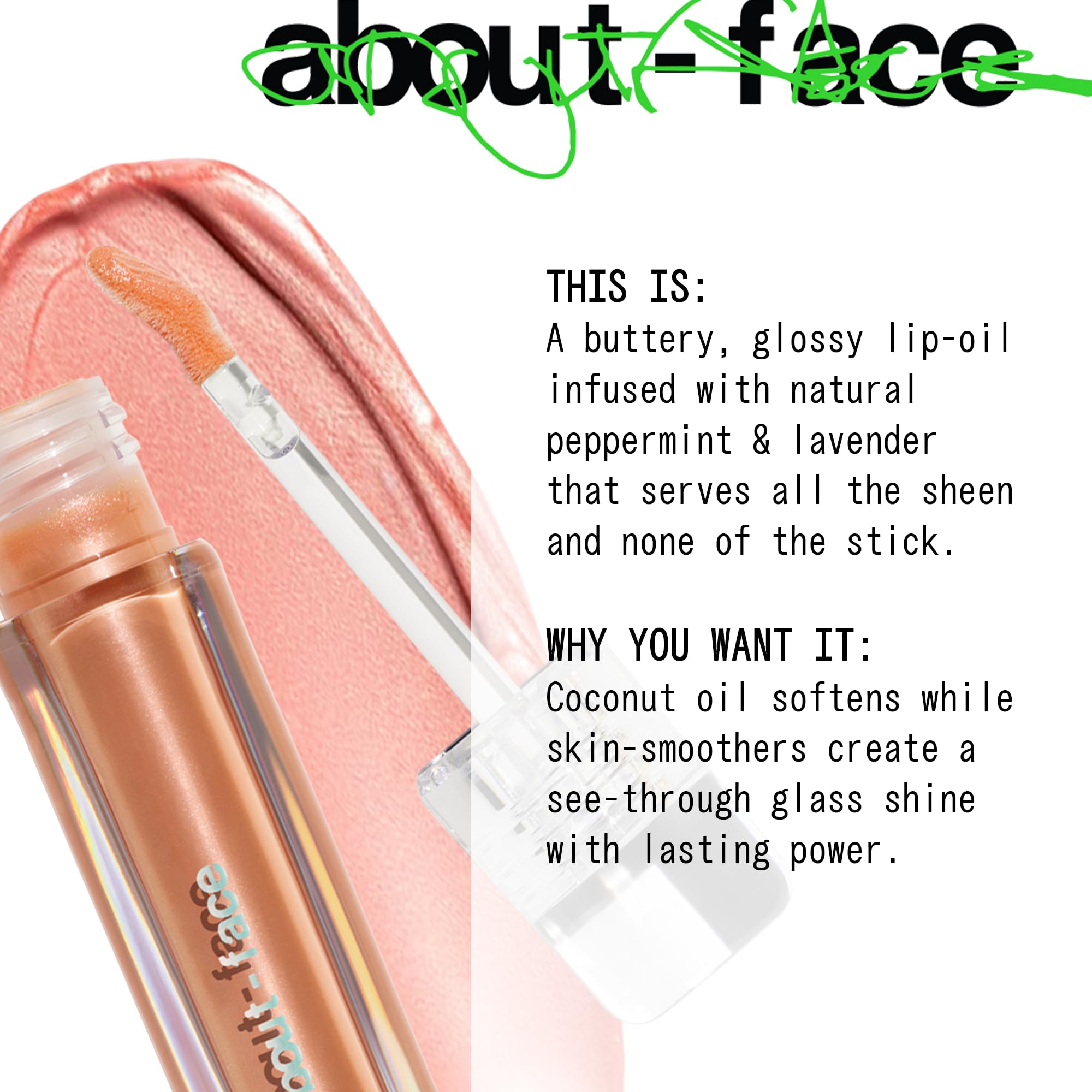 about-face Light Lock Lip Gloss Such Great Heights – High-Shine Lip Oil Gloss (Vegan, Cruelty-Free, 0.21 oz, Shimmering Pale Peach)