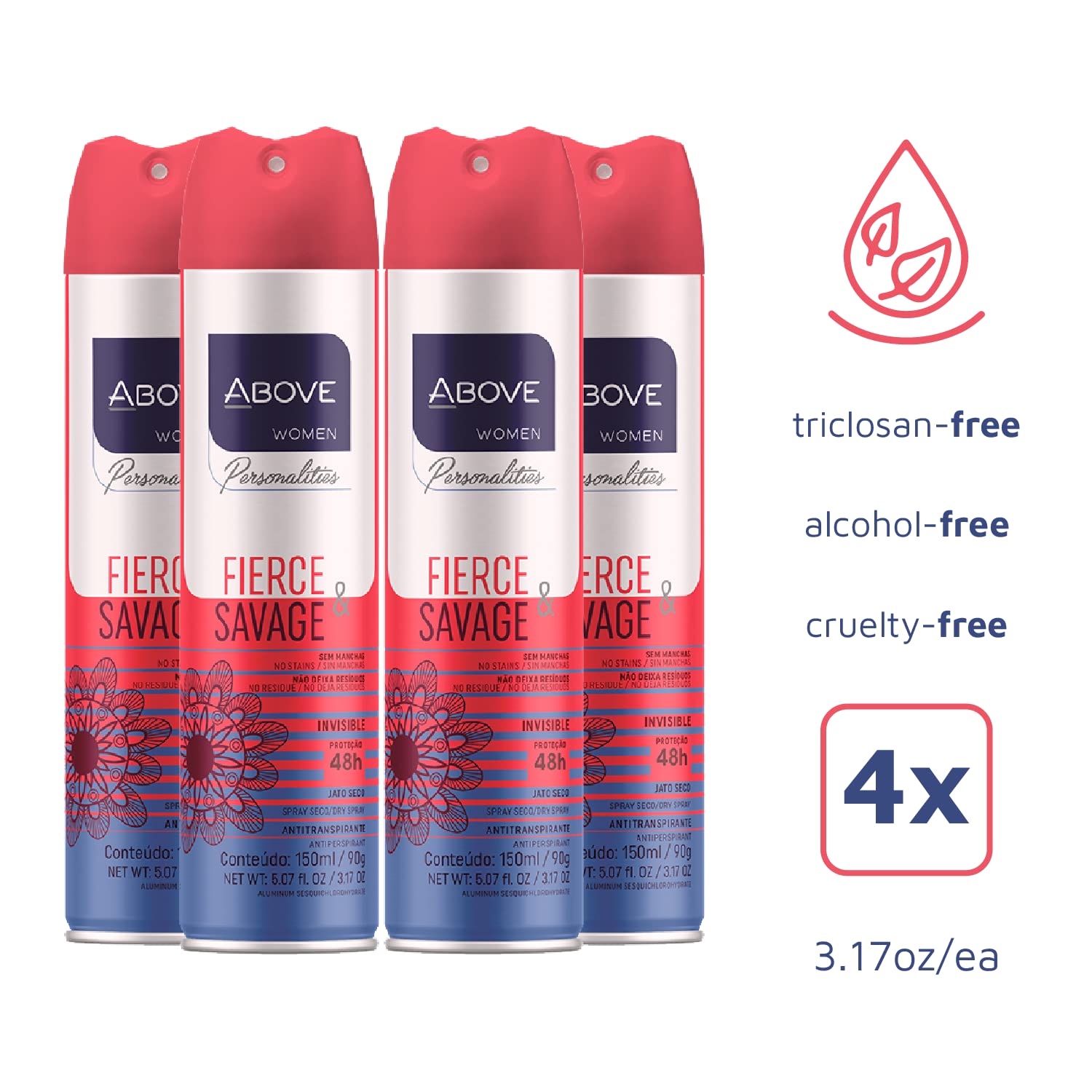 ABOVE Fierce & Savage 4pc Antiperspirant Dry Spray Set – Pink Pepper & Jasmine – Alcohol-Free