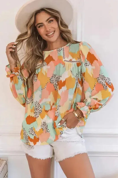 Abstract Printed Long Sleeve Blouse