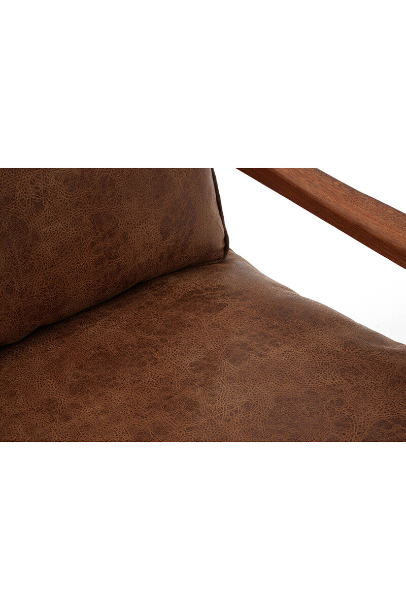 Brown Leather Effect 2 Seater Sofa with Wood Frame, New Foundry