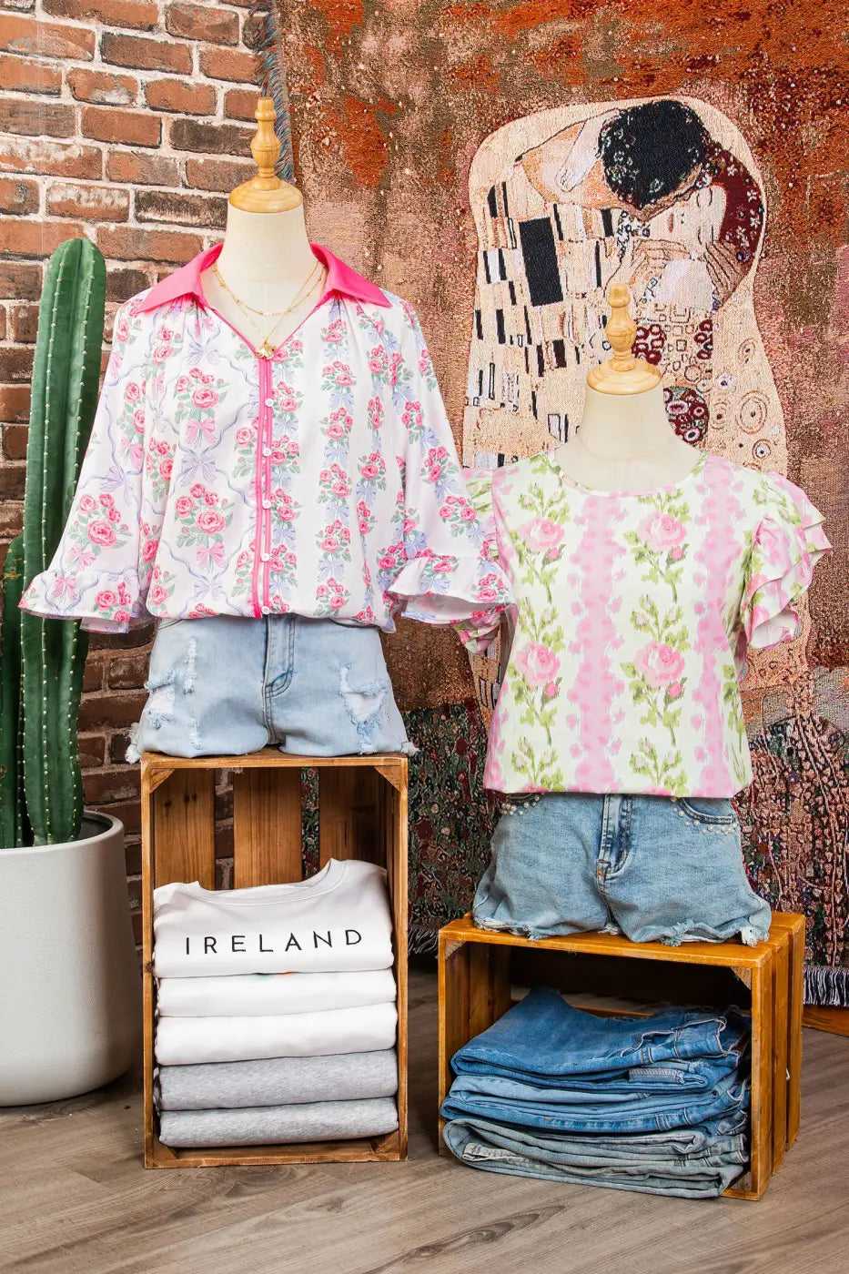 Pink Floral Ruffled Sleeve Summer Top Women UK