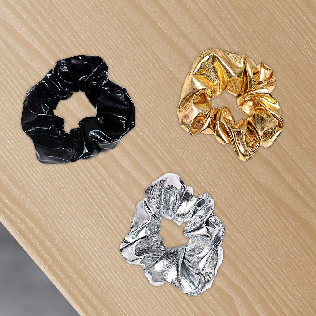 ACCGLORY Shiny Metallic Mermaid Scrunchies – Hair Elastics for Gym, Party & Club