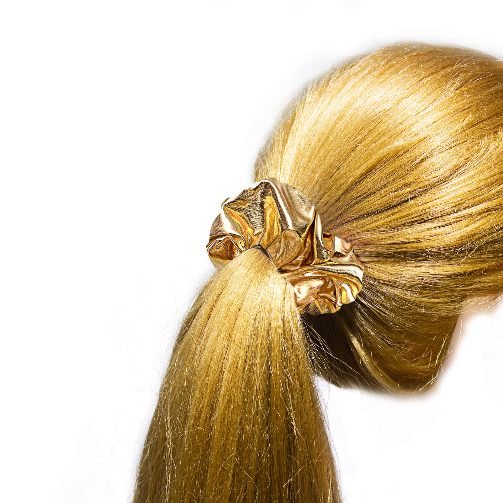 ACCGLORY Shiny Metallic Mermaid Scrunchies – Hair Elastics for Gym, Party & Club