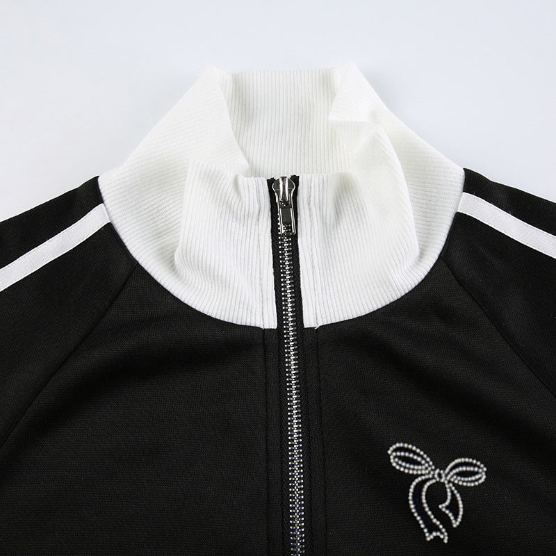 Black And White Color Contrast Patchwork Coat