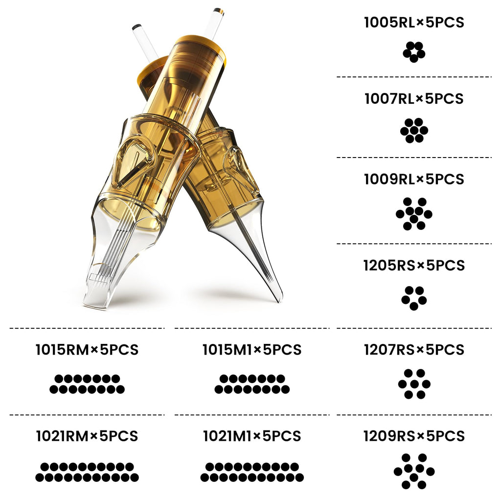 Ackbun 50Pcs Assorted Tattoo Needles Set – Mixed Sizes for Precision & Safe Sterilization