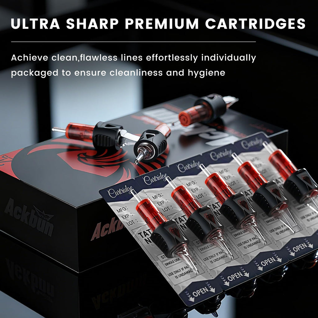 Ackbun 50 Mixed Finger Ledge Tattoo Cartridges – 3RL/5RL/7RL/9RL/11RL + RS/RM/M1 with Anti-Backflow Membrane
