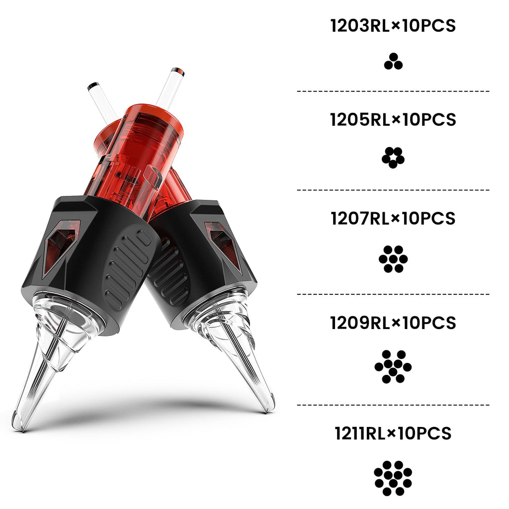 Ackbun 50 Mixed Finger Ledge Cartridges with Membrane | 3RL-11RL Set for Pros & Beginners