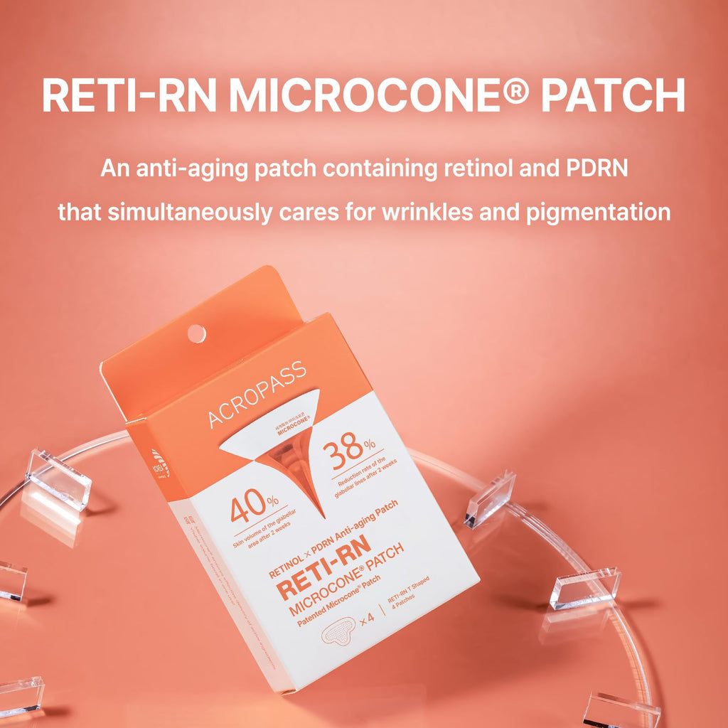 Acropass RETI-RN Microcone Wrinkle Patches – Deep Wrinkles, PDRN 10,000 ppm, Retinol 3,300 IU/g, Hyaluronic Acid | 4 Count