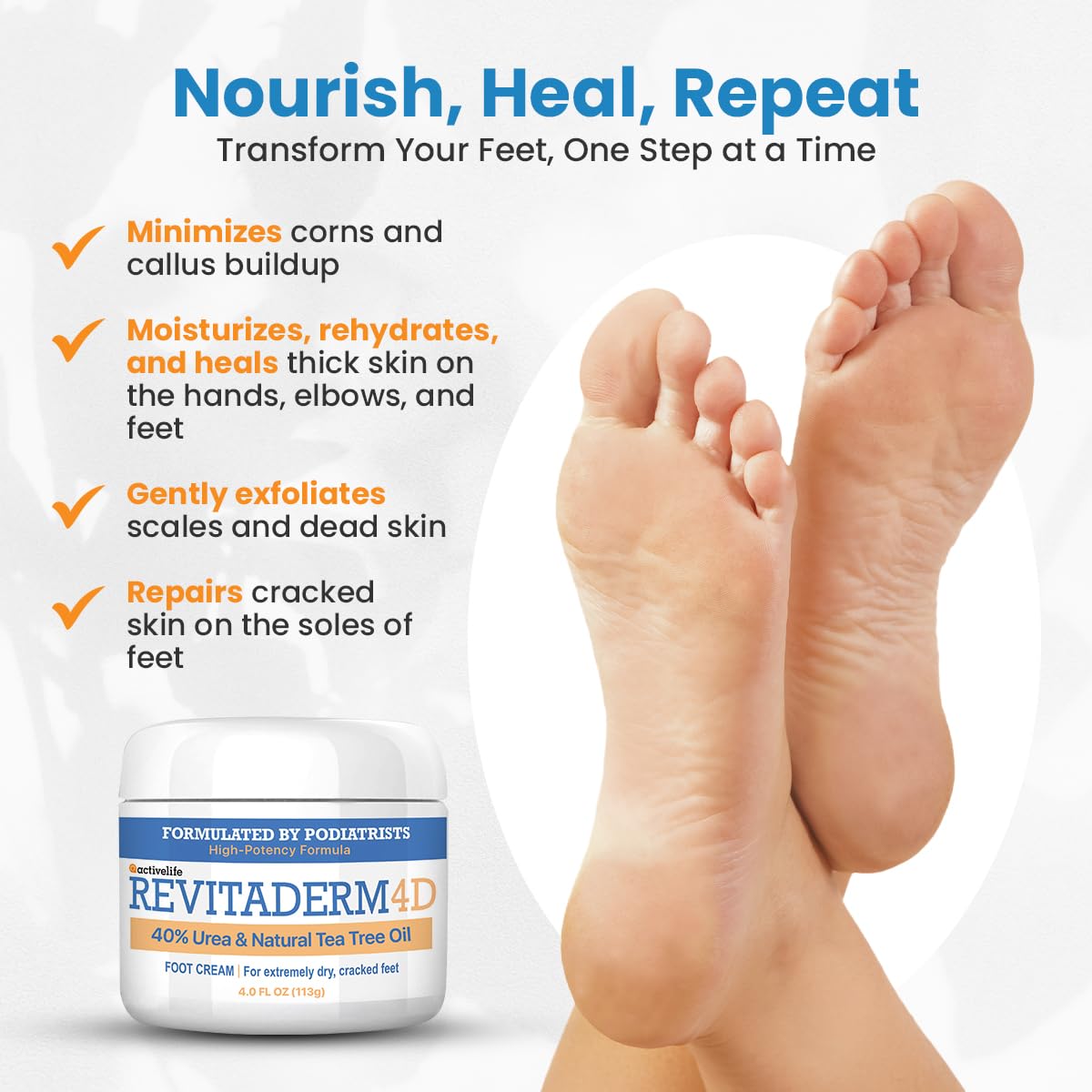 ActivLife RevitaDerm 4D Urea Cream 40% for Feet – Fast-Absorbing, Fragrance-Free (4oz)