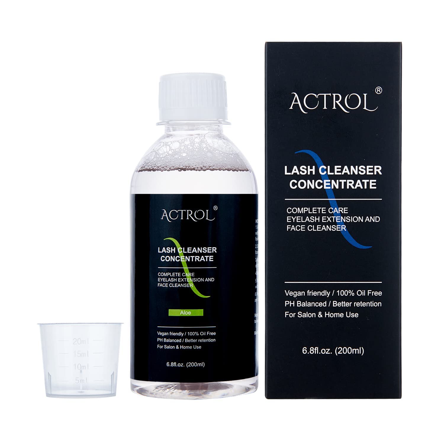 ACTROL Eyelash Cleanser Concentrate 200ml – Aloe Foaming Lash Shampoo for Extensions | Makes 40 Bottles