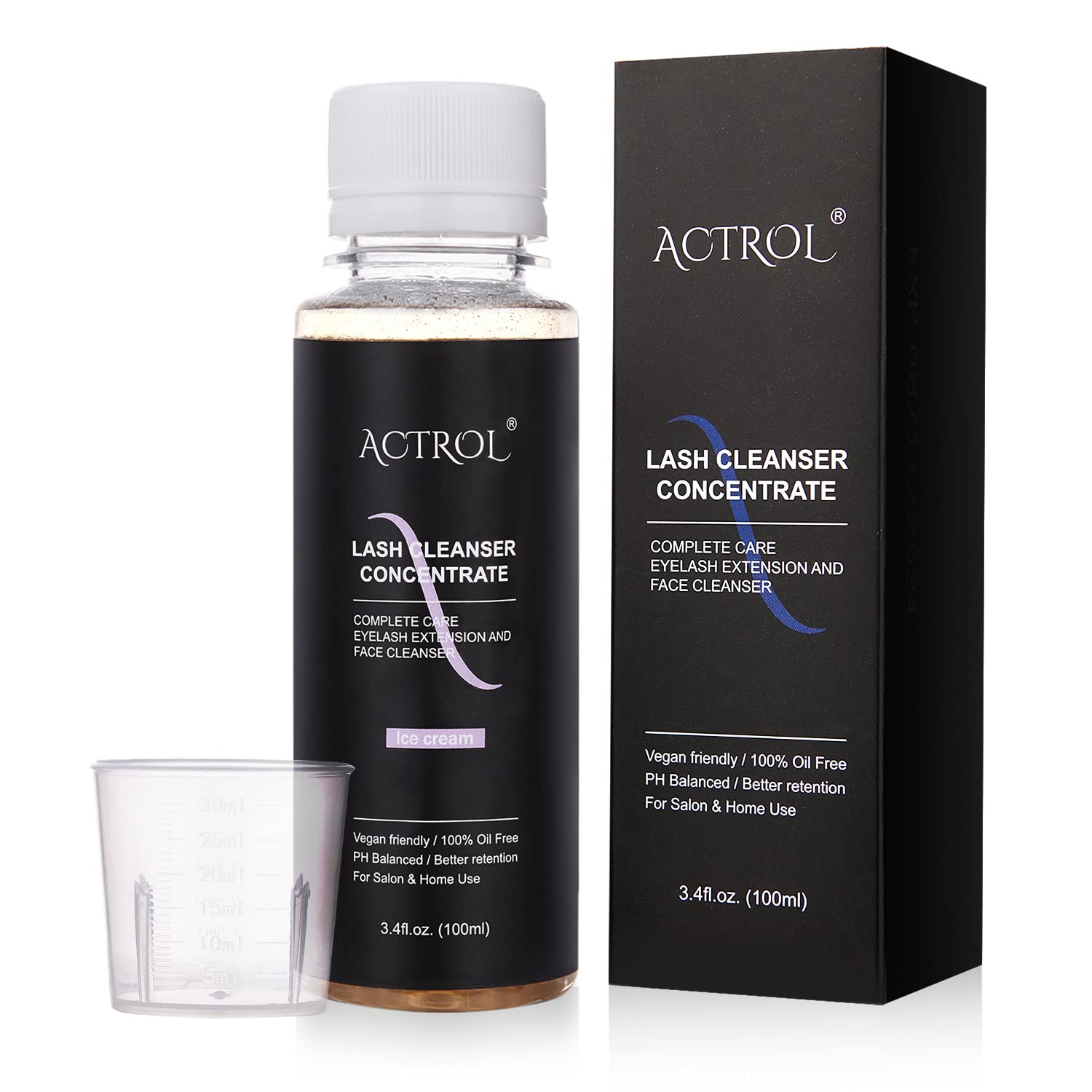 ACTROL Eyelash Cleanser Concentrate 100ml – Paraben & Sulfate Free Foaming Lash Shampoo for Extensions